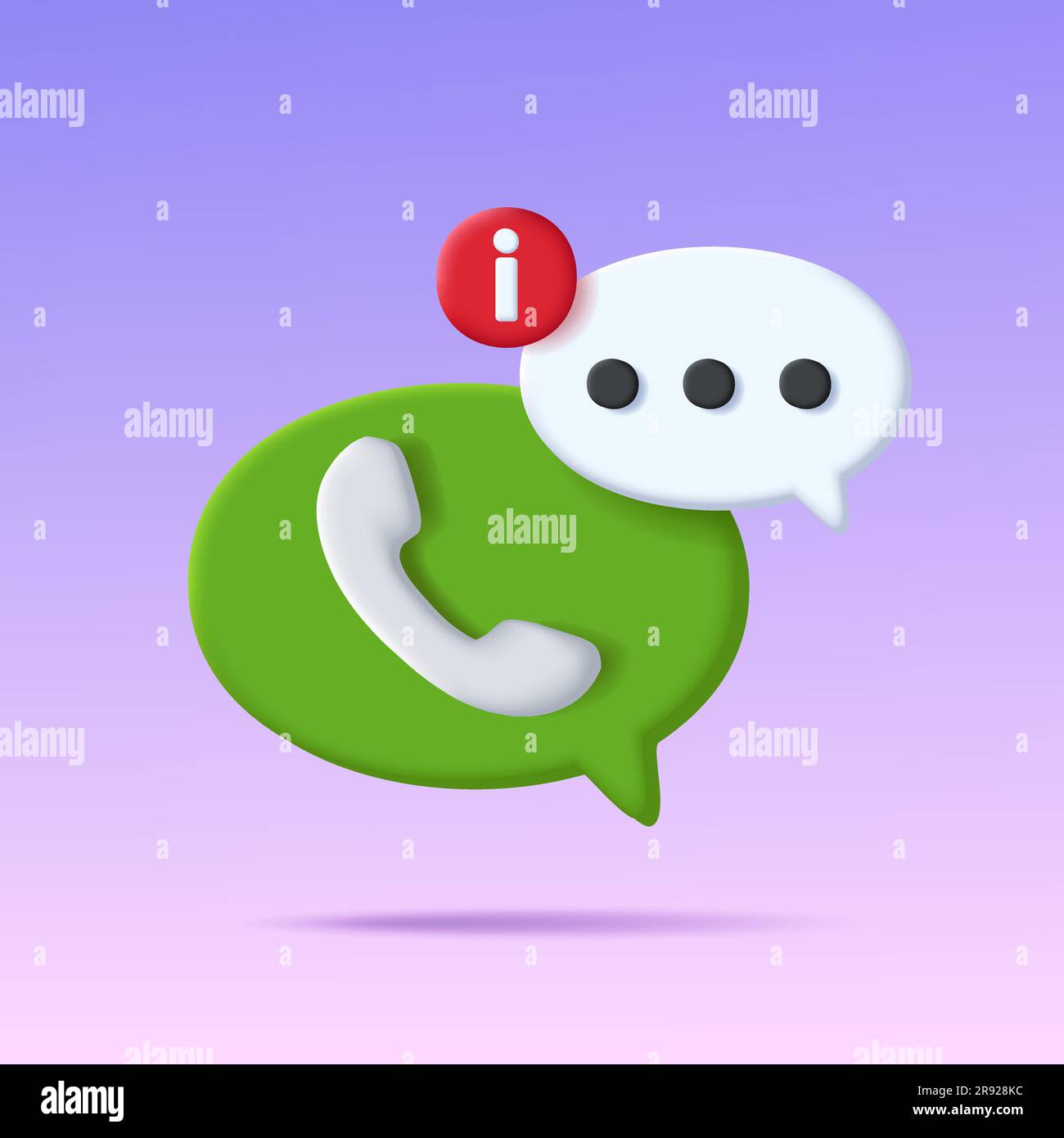 Call center support 3d shape speech bubble with telephone tube icon, digital illustration Stock Vector