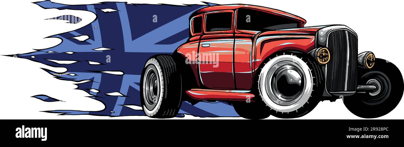 vector illustration of hot rod with united kingdom flag Stock Vector