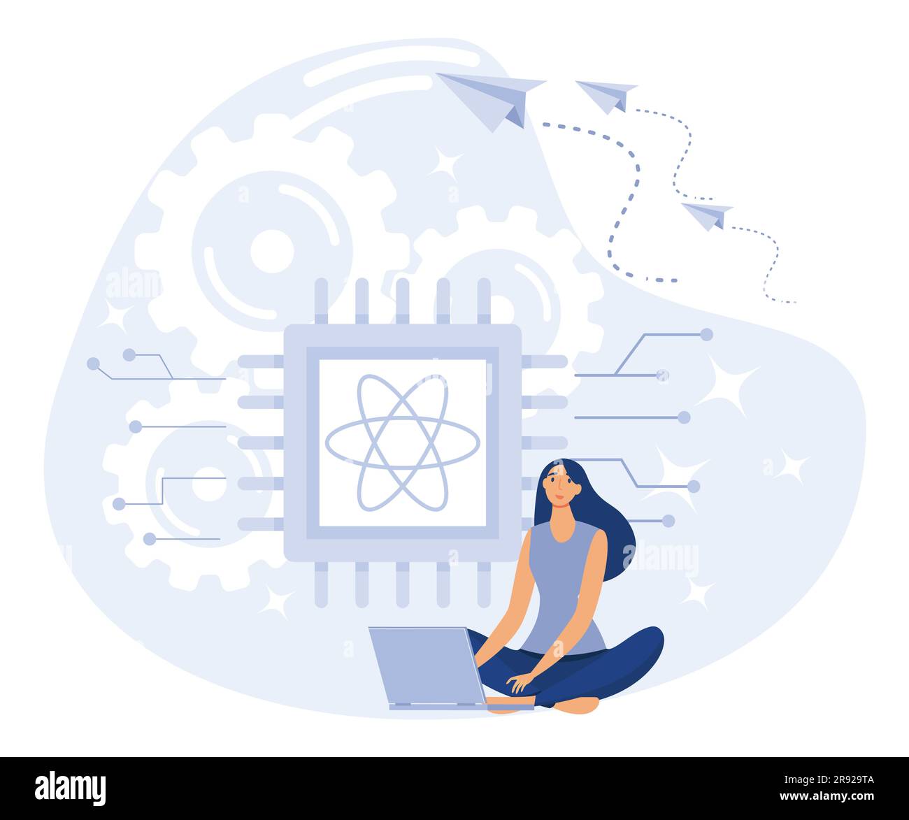 Innovative information technology concept, quantum computing, computer science, machine learning, flat vector modern illustration Stock Vector