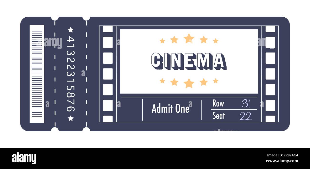 Cinema Ticket Template Vector illustration. Copy space. Isolated on white background Stock Vector