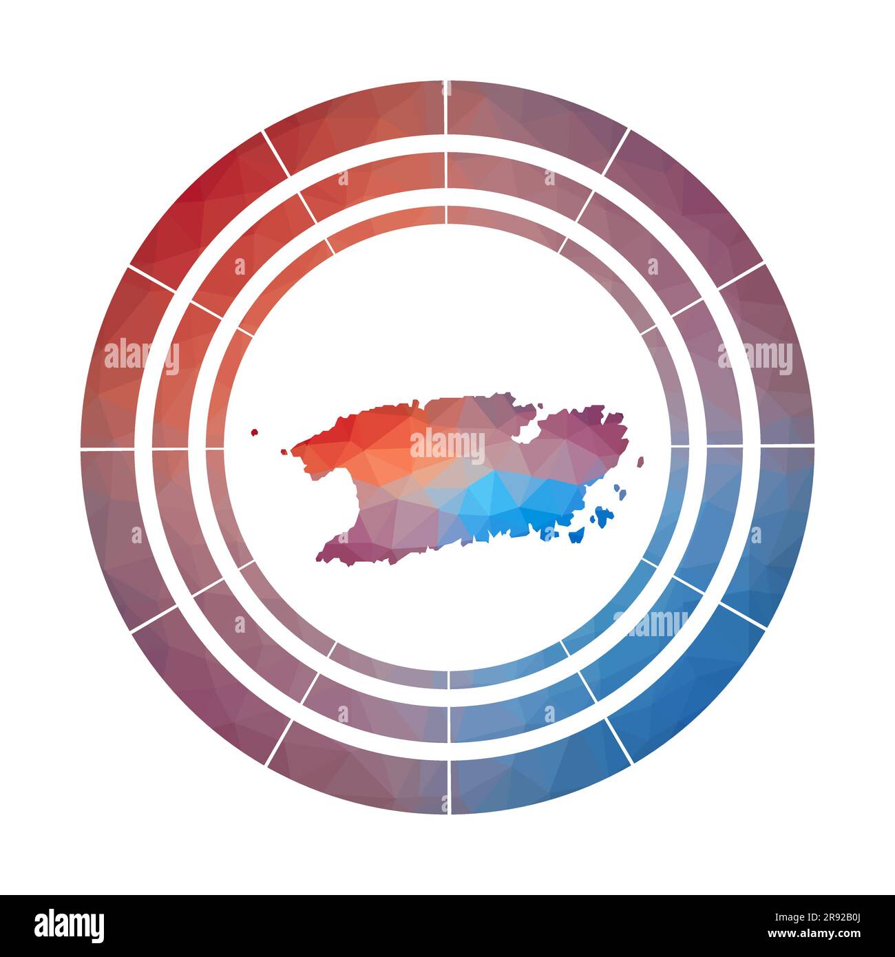 Vis badge. Bright gradient logo of island in low poly style. Multicolored Vis rounded sign with map in geometric style for your infographics. Stock Vector