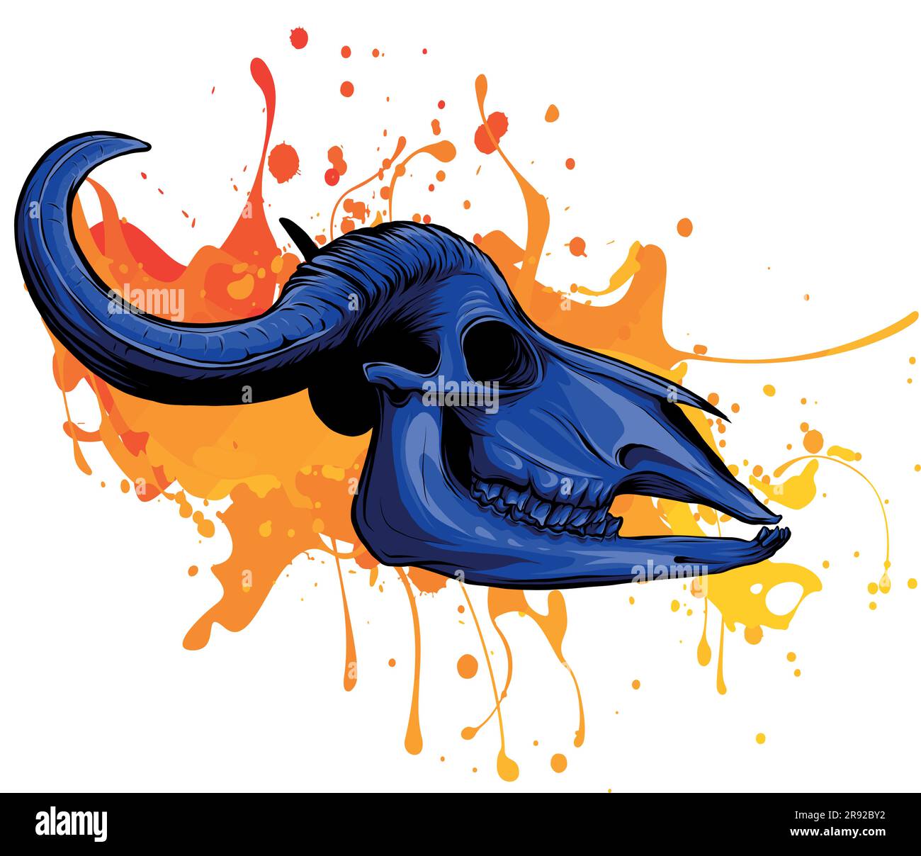 Buffalo Skull with Horn and Head Bone as Wild West Object Vector