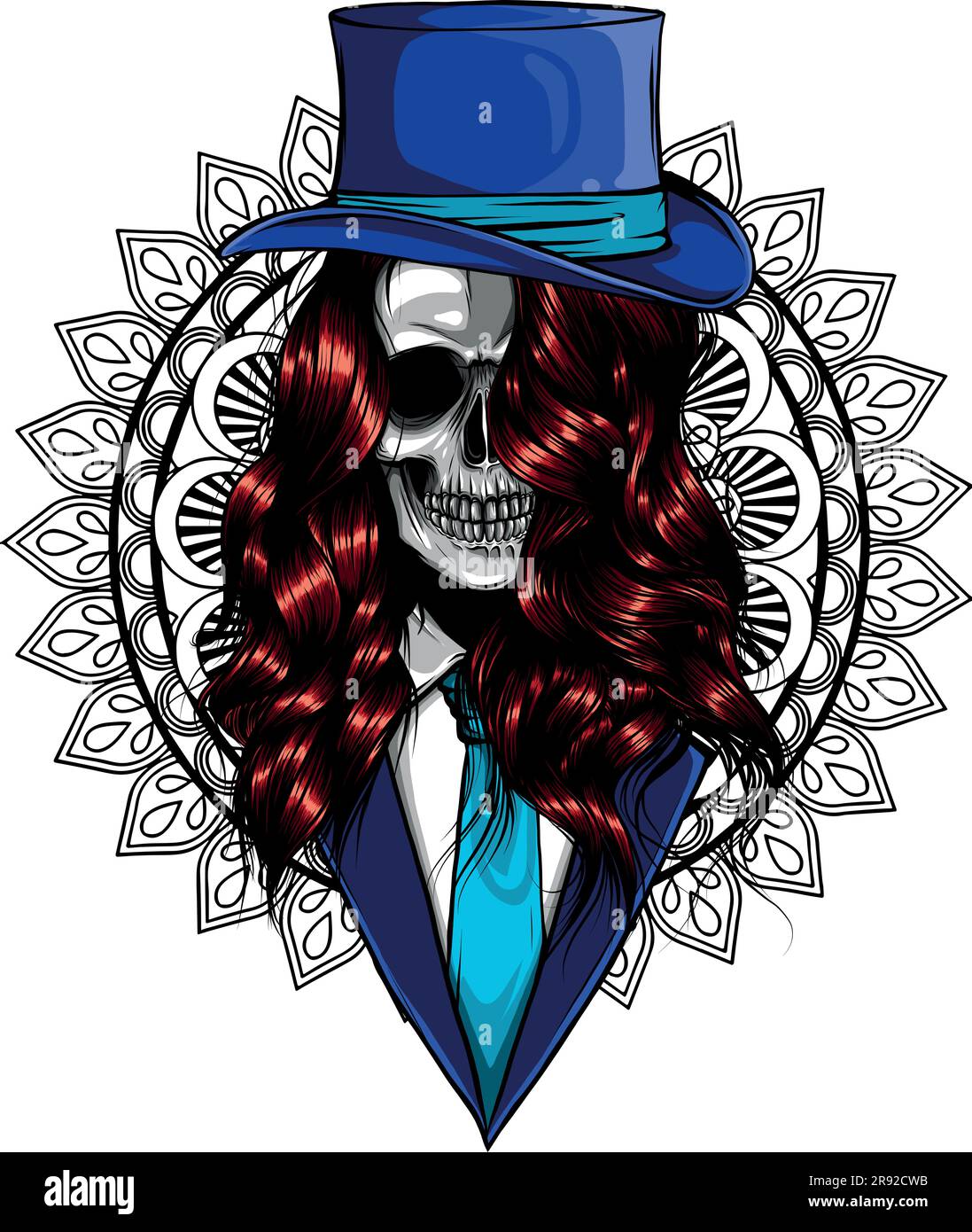 vector illustration of skull wearing suit and hat Stock Vector