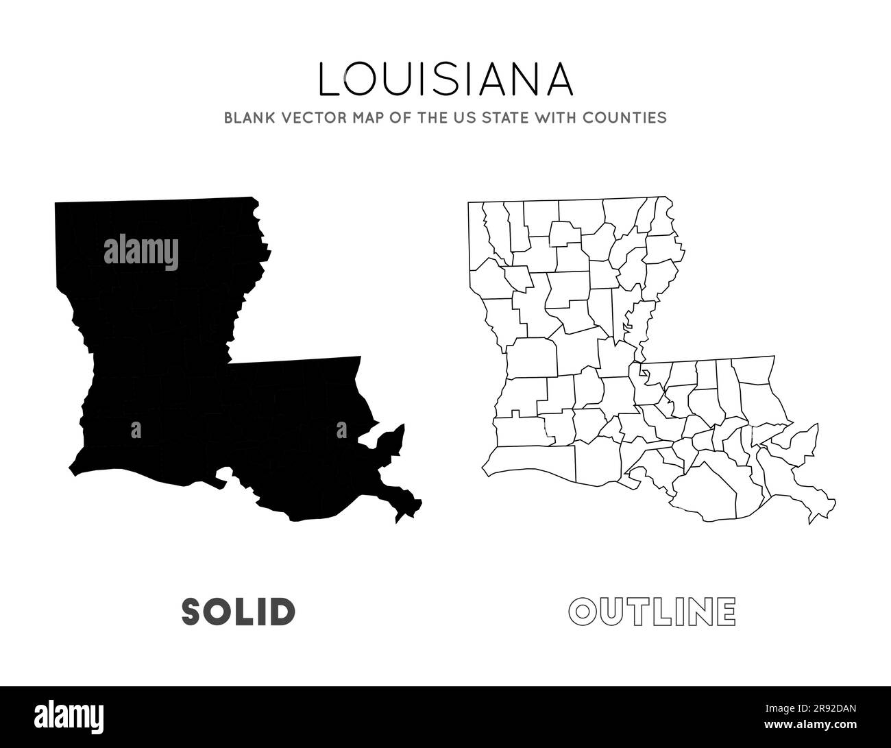 Louisiana map. Blank vector map of the US State with counties. Borders of Louisiana for your infographic. Vector illustration. Stock Vector