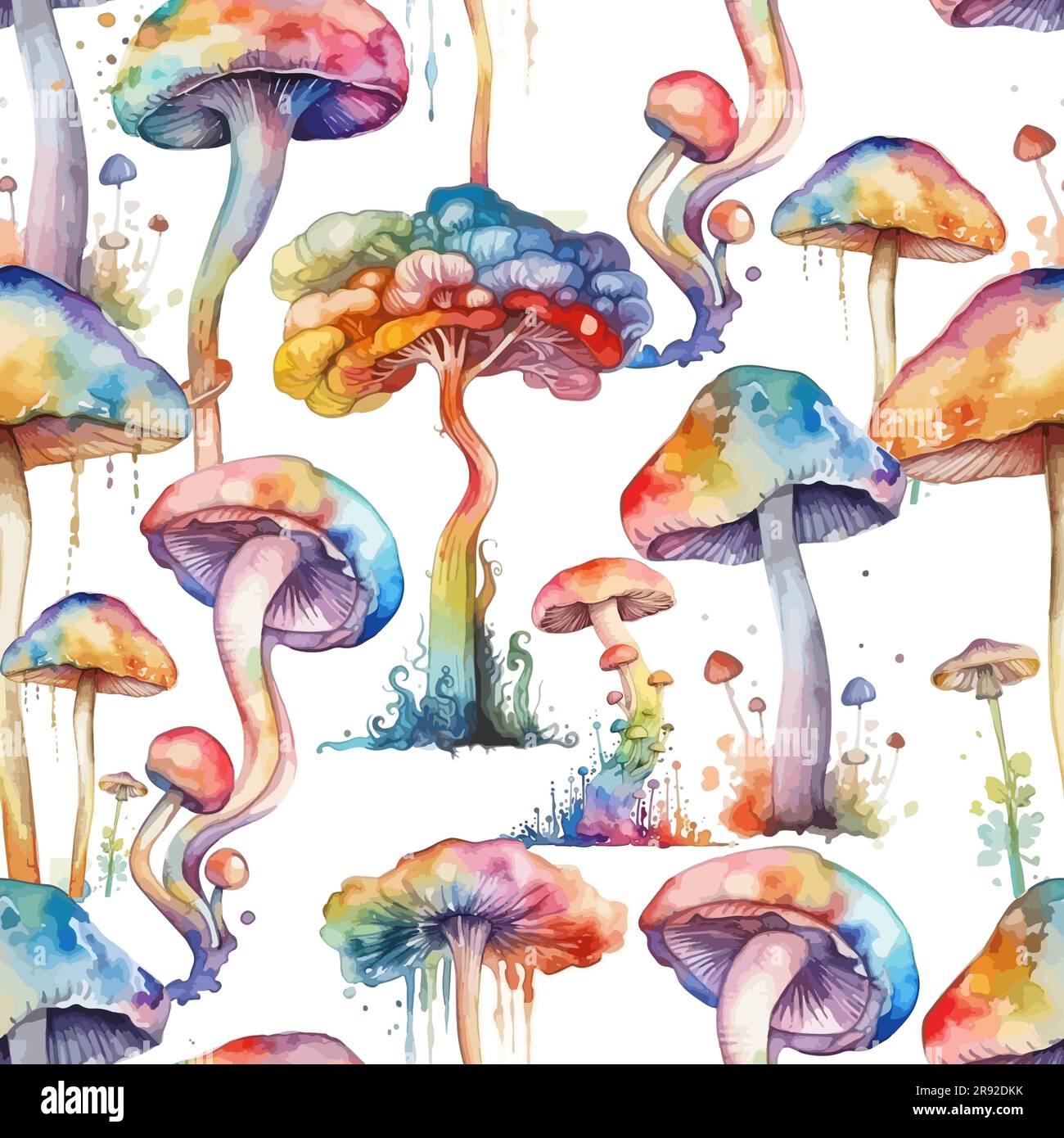 Multicolored watercolor mushrooms seamless pattern. Vector illustration Stock Vector