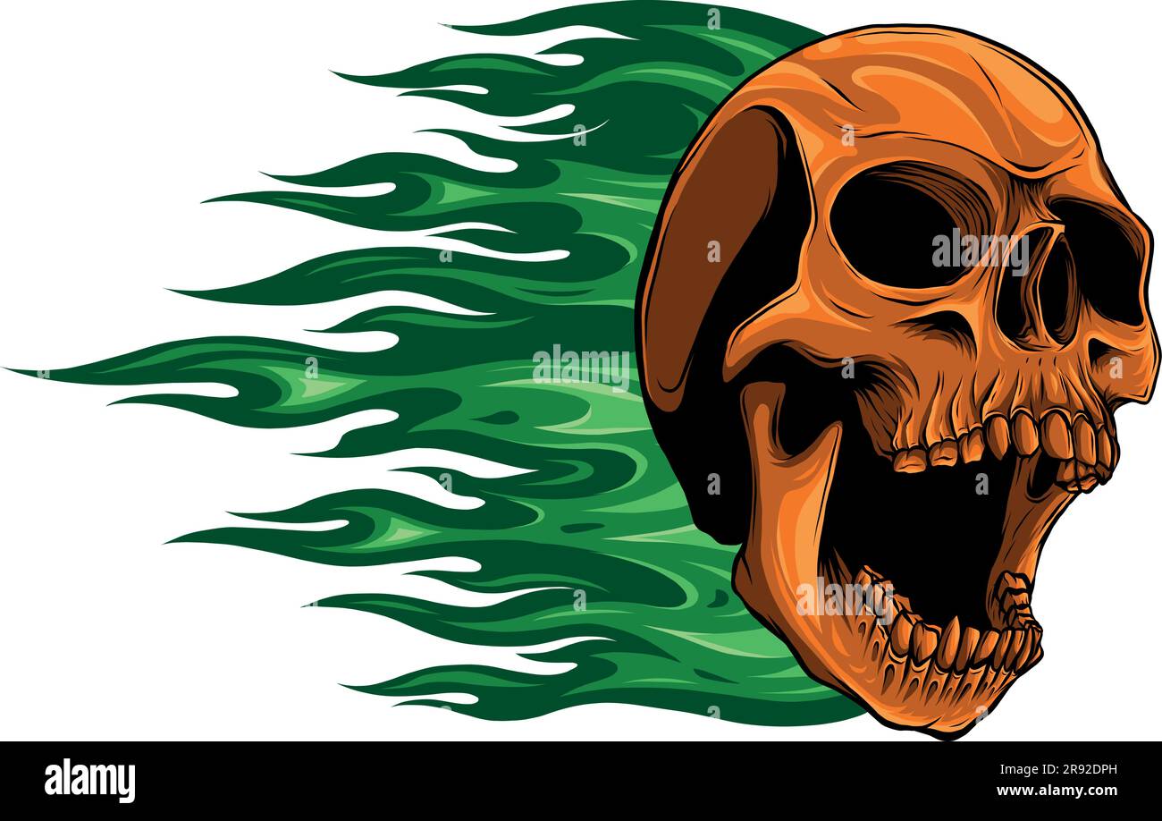 vector illustration of Skull on Fire with Flames on white background