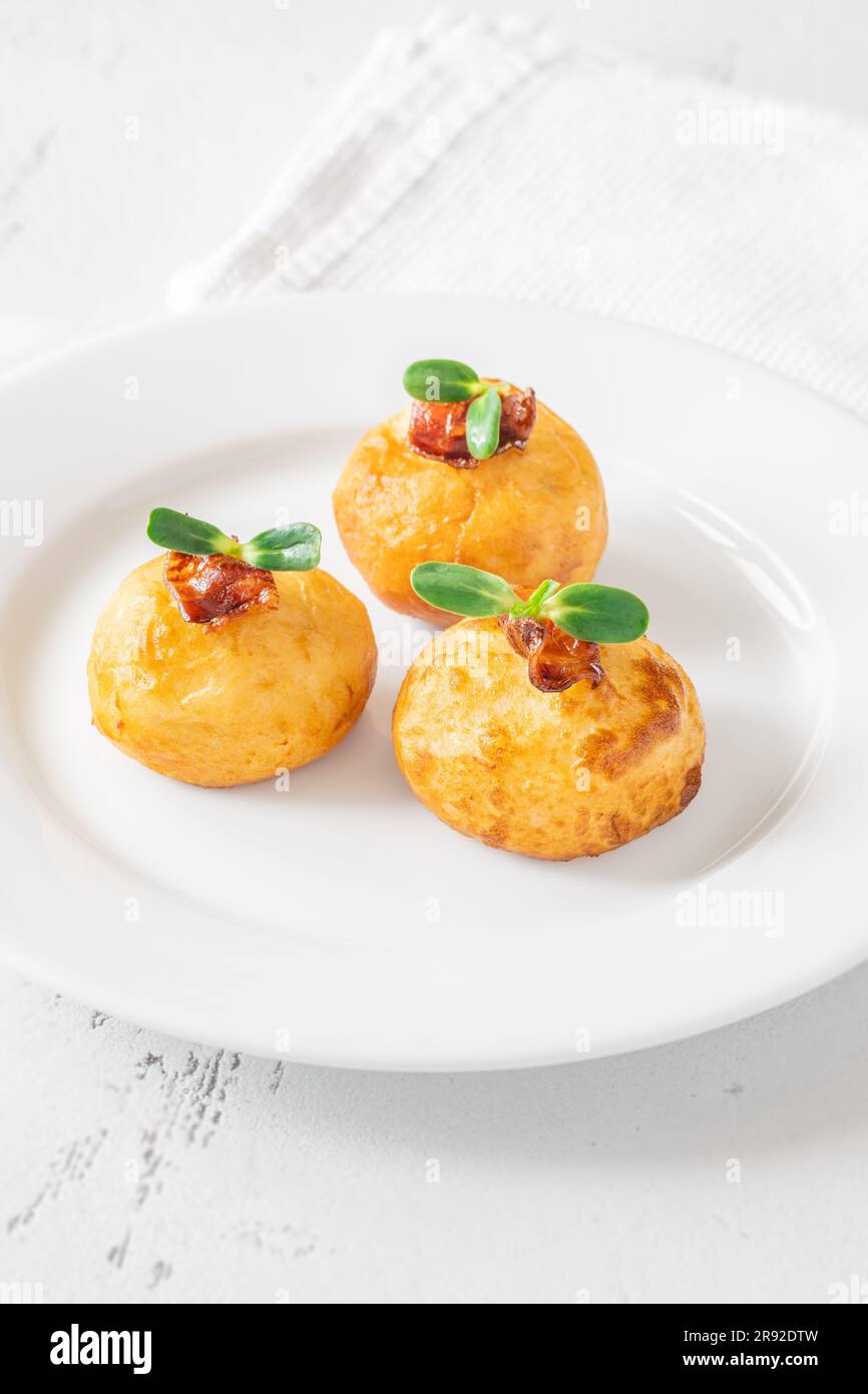 Cheese Balls with French Fries and Sauce Stock Image - Image of tasty,  snack: 180112499