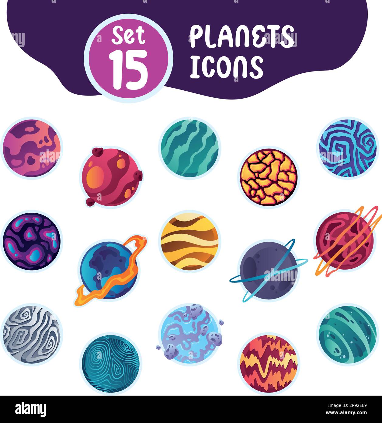 Set of different colored sci fi planet icons Vector Stock Vector Image ...