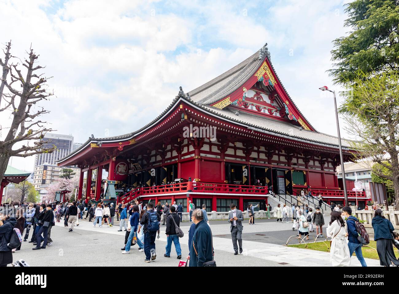 Senso-Ji temple Tokyo oldest temple in Asakusa district, 2023, visitors and tourists walk the temple grounds and main hall ,Japan,Asia Stock Photo