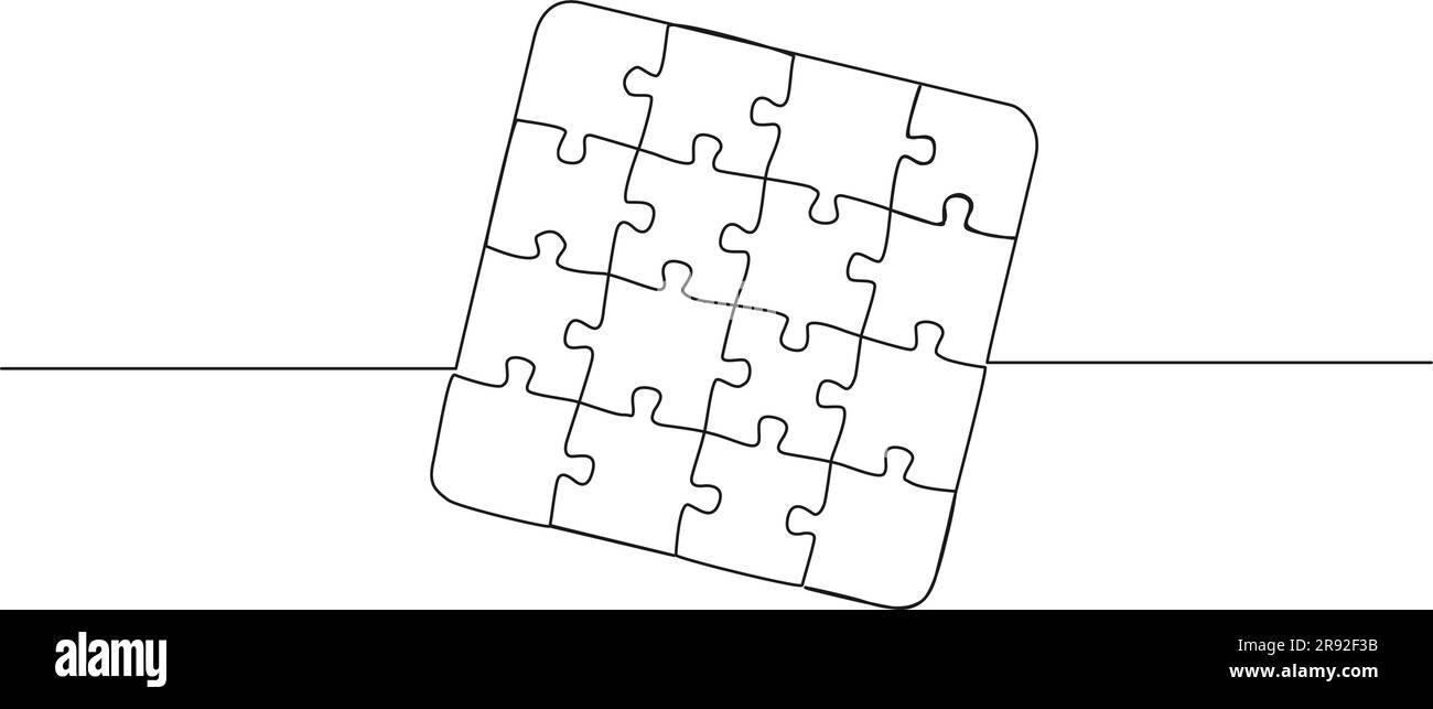 continuous single line drawing of jigsaw puzzle, line art vector