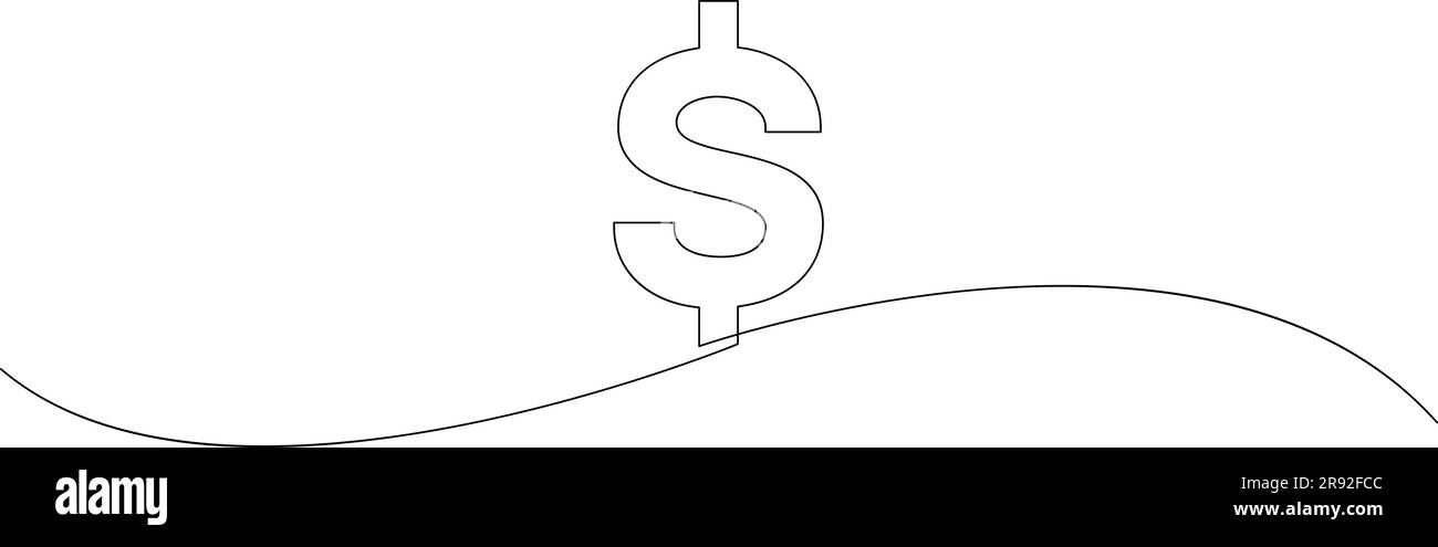 Single continuous line drawing of dollar sign. Currency, finance and business concept drawn by one line. Vector illustratio Stock Vector