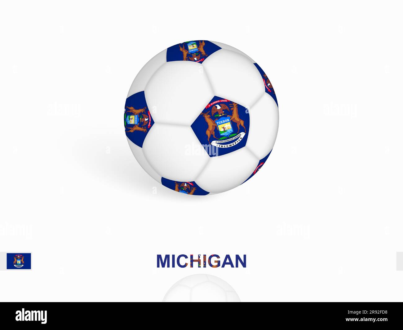 Soccer ball with the Michigan flag, football sport equipment. Vector