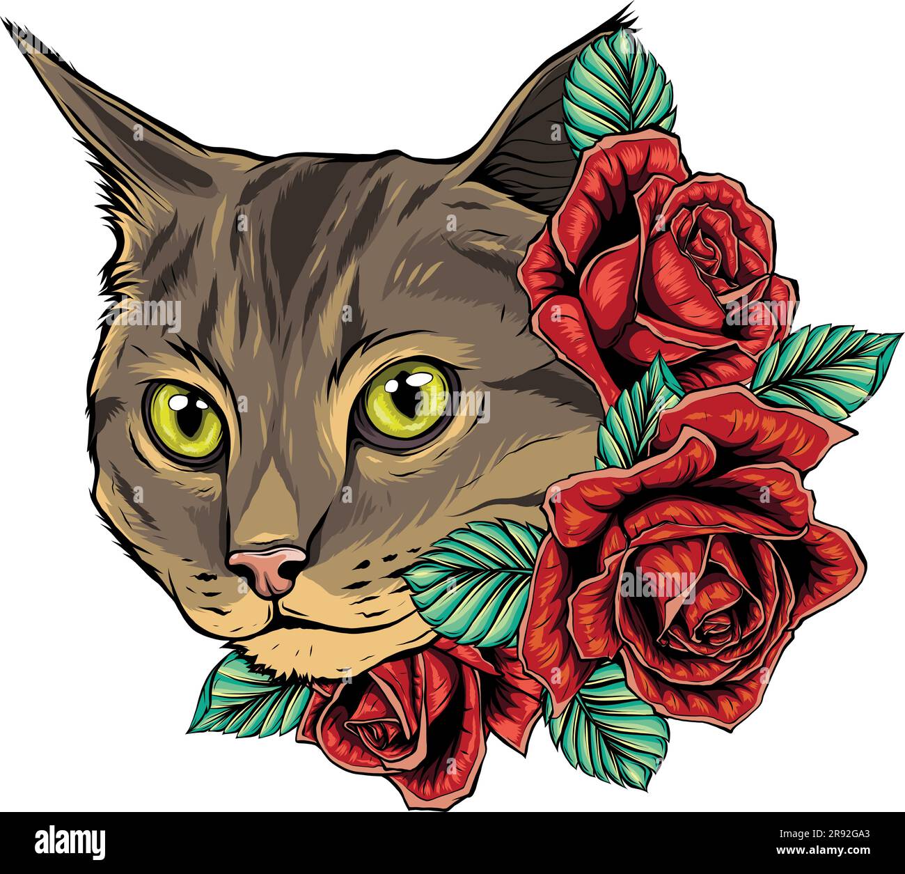 vector illustration of cat head with roses Stock Vector Image & Art - Alamy