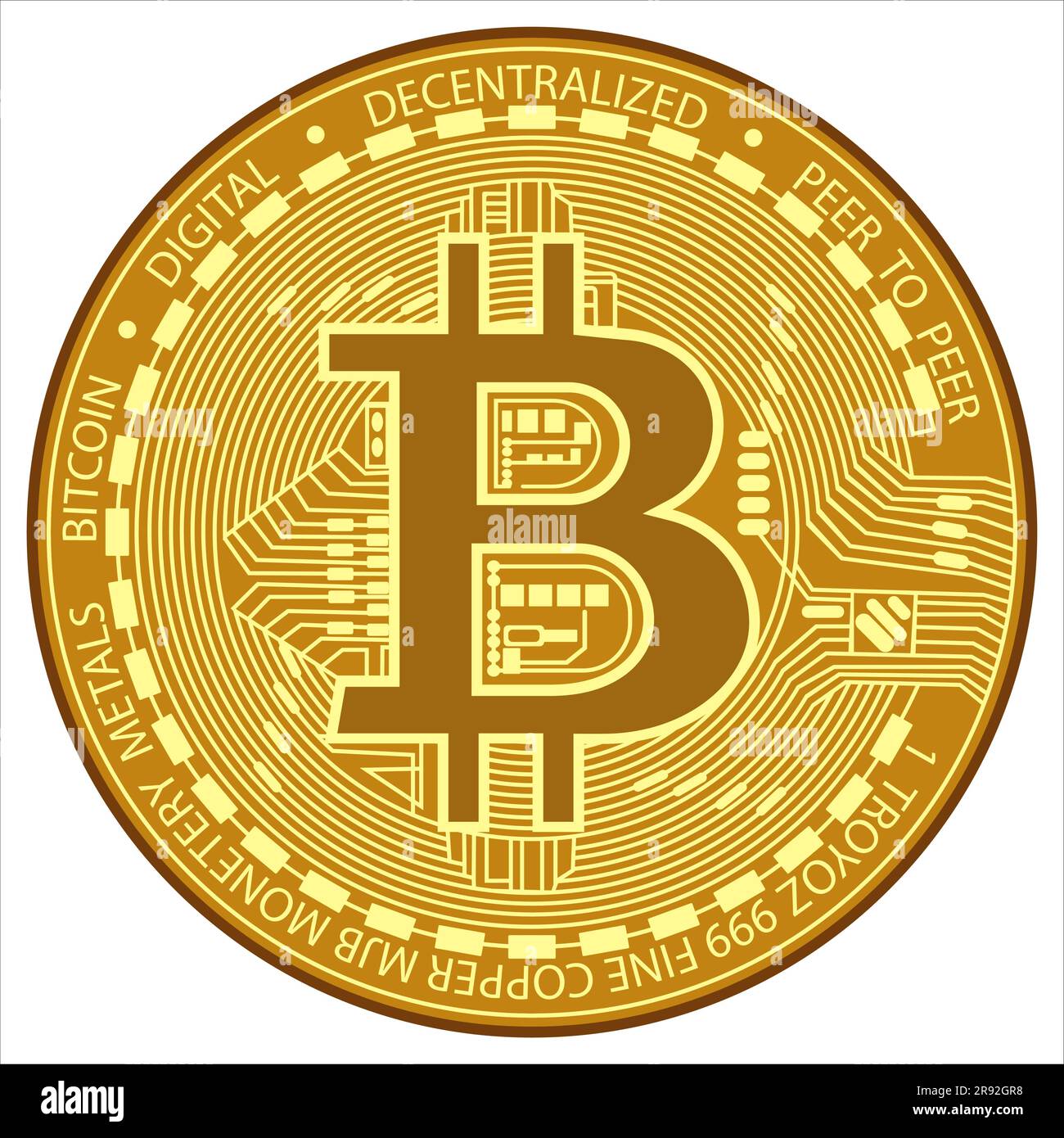 Gold Bitcoin. Electronics finance money symbol. Golden cryptocurrency coin. Flat Isolated vector illustration on white background Stock Vector