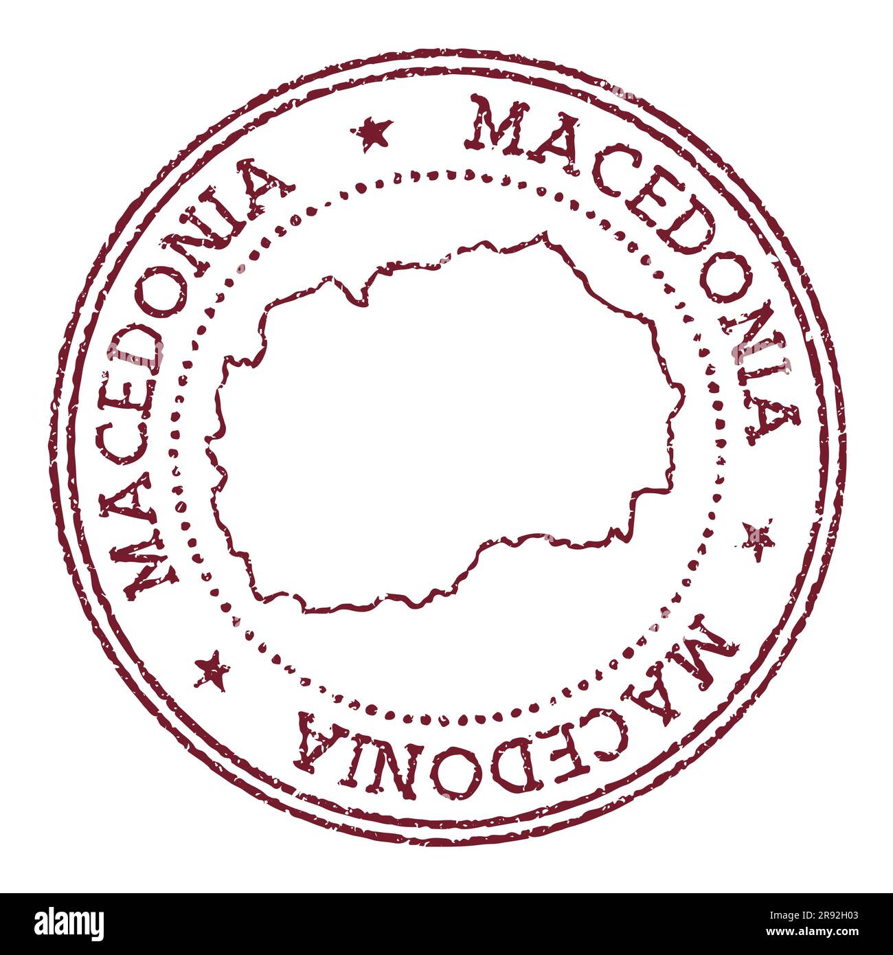 Macedonia round rubber stamp with country map. Vintage red passport stamp with circular text and
