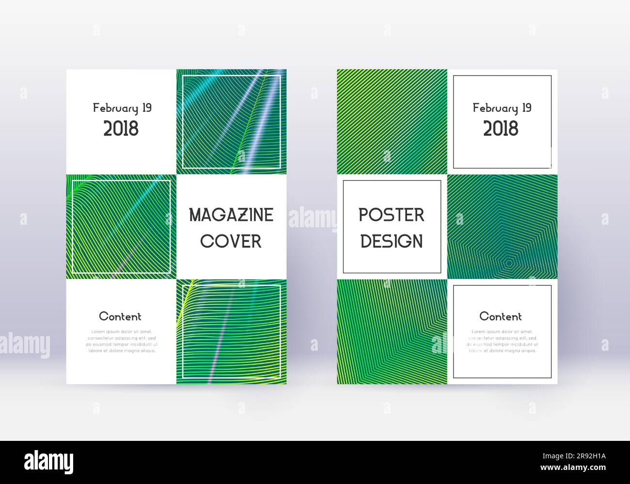 Business cover design template set. Green abstract lines on dark
