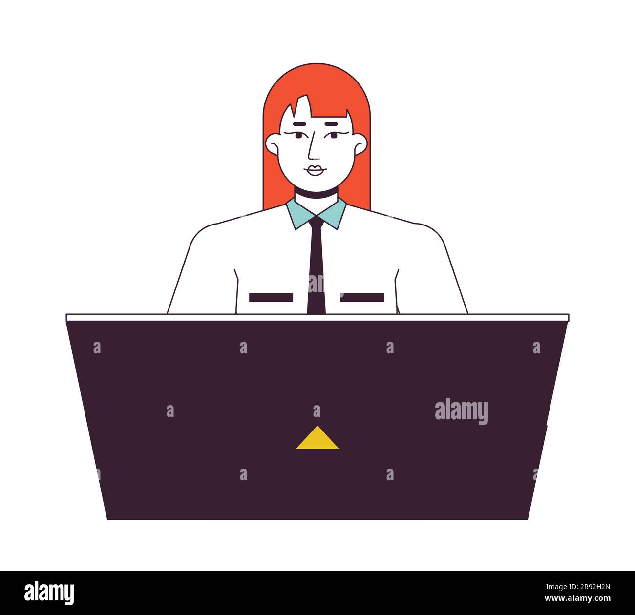 Female receptionist office worker flat line color vector character