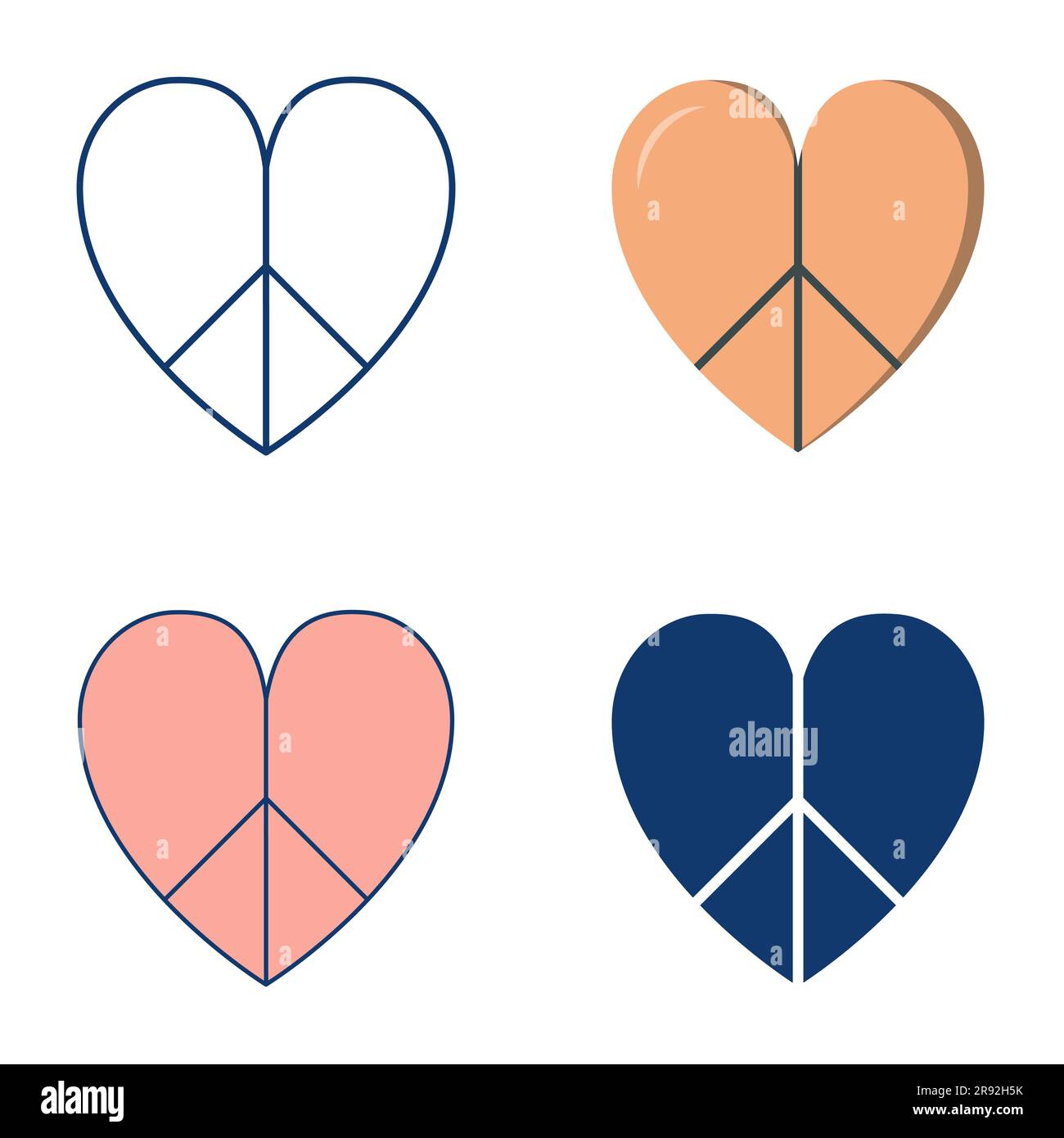 Heart with peace sign icon set in flat and line style. Love and peace symbol,  peaceful heart. Vector illustration Stock Vector Image & Art - Alamy