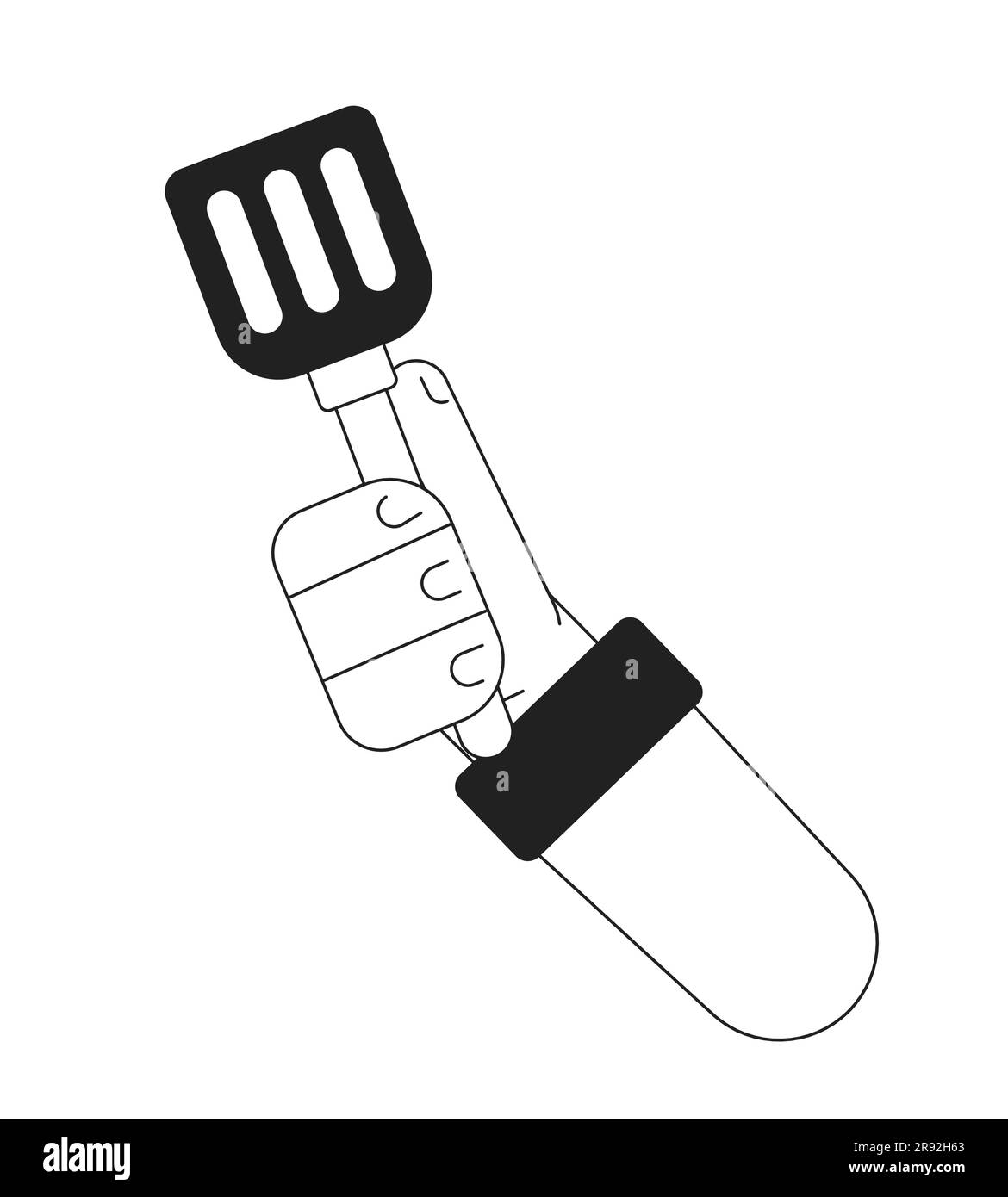 Chef hand hold spatula flat monochrome flat vector object Stock Vector