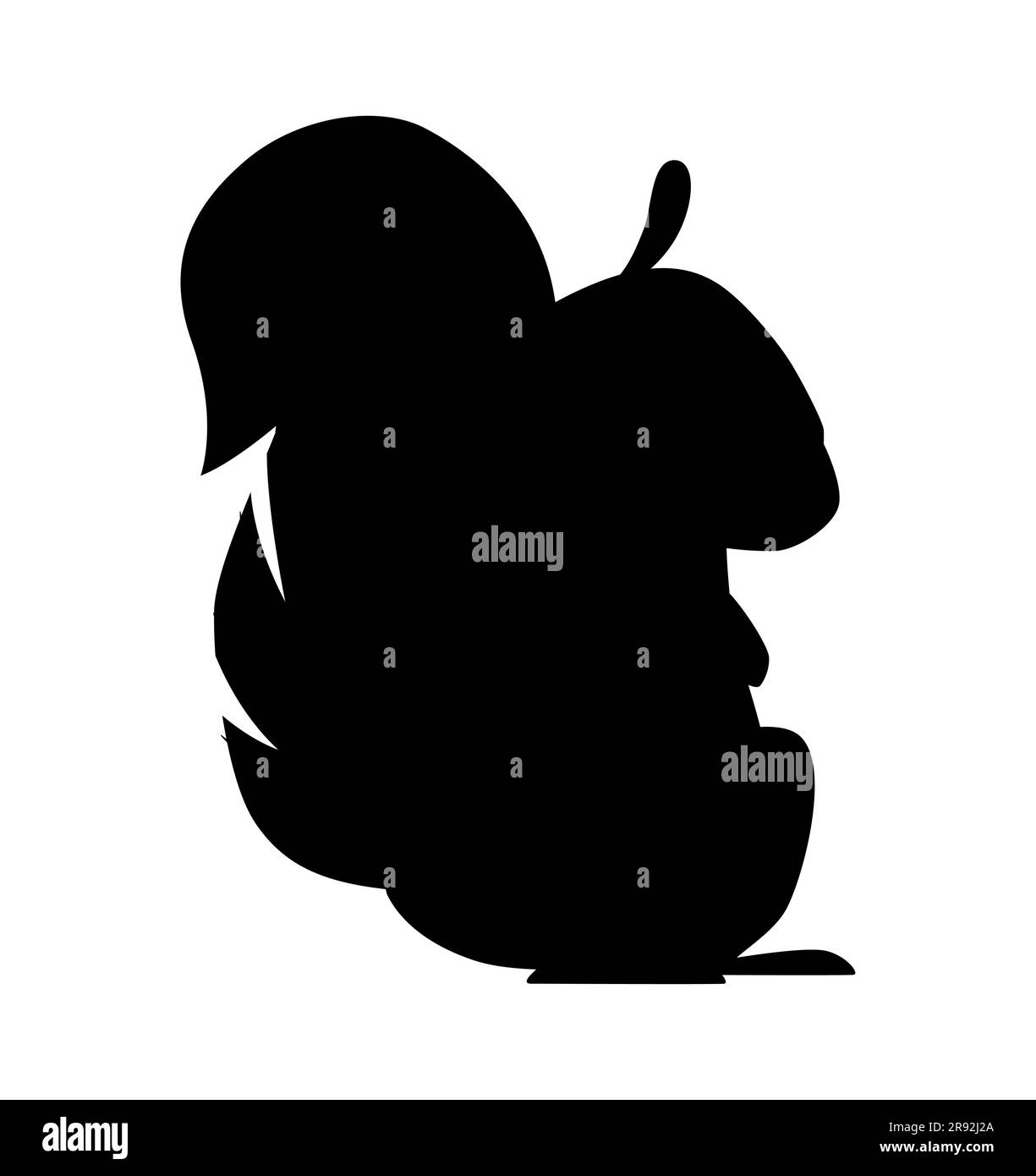 Black silhouette of a Squirrel with a Bushy Tail, a cartoon character, vector isolated on white background Stock Vector