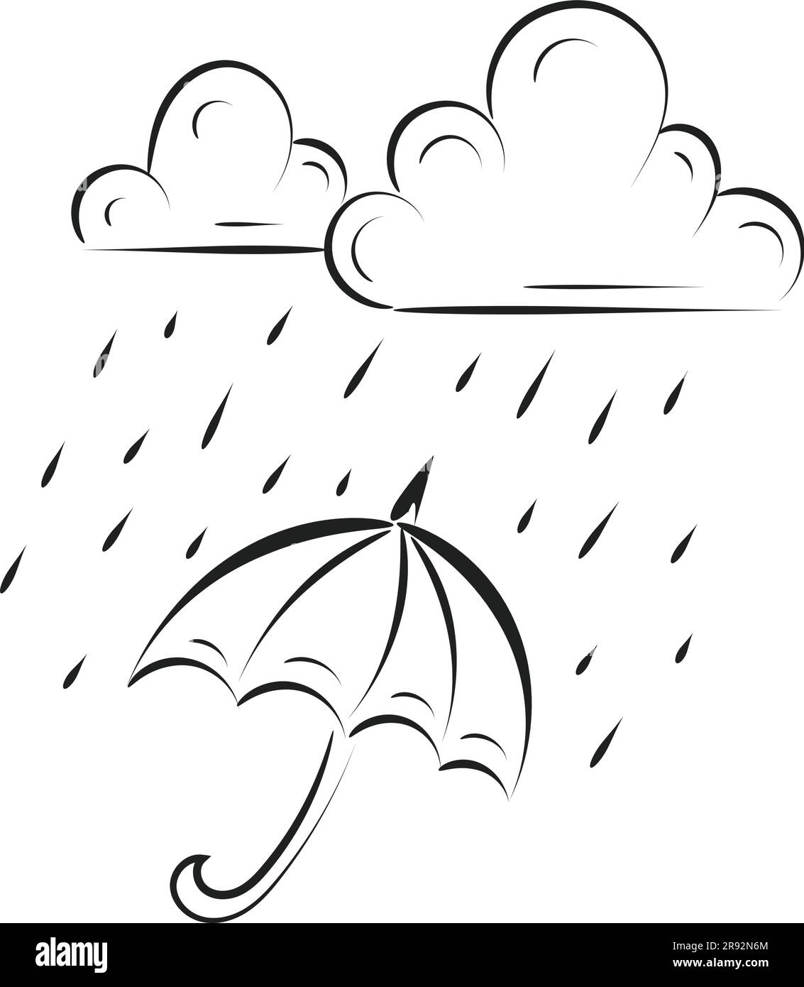 Rain cloud with raindrops line art design. Cute cloud raining and smile