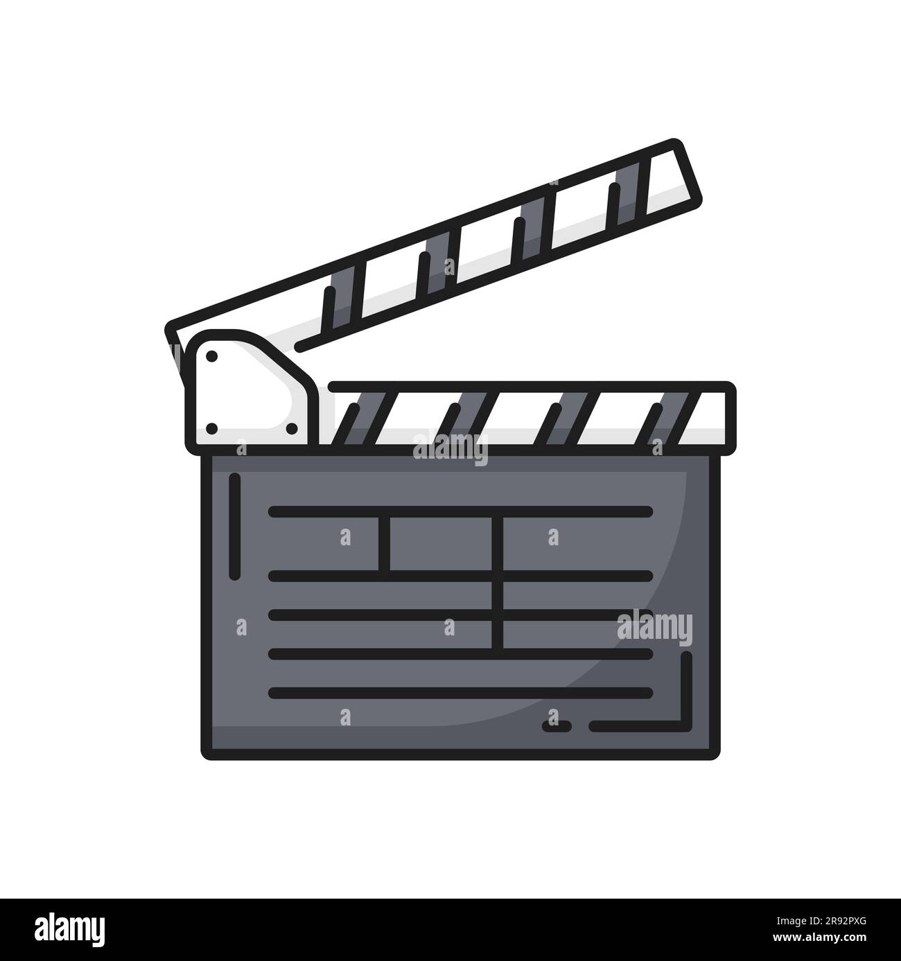 Filmmaking clapperboard, video production icon. Cinematography art, filmmaking festival or video production outline vector sign. Movie studio thin line symbol or icon with movie clapboard Stock Vector