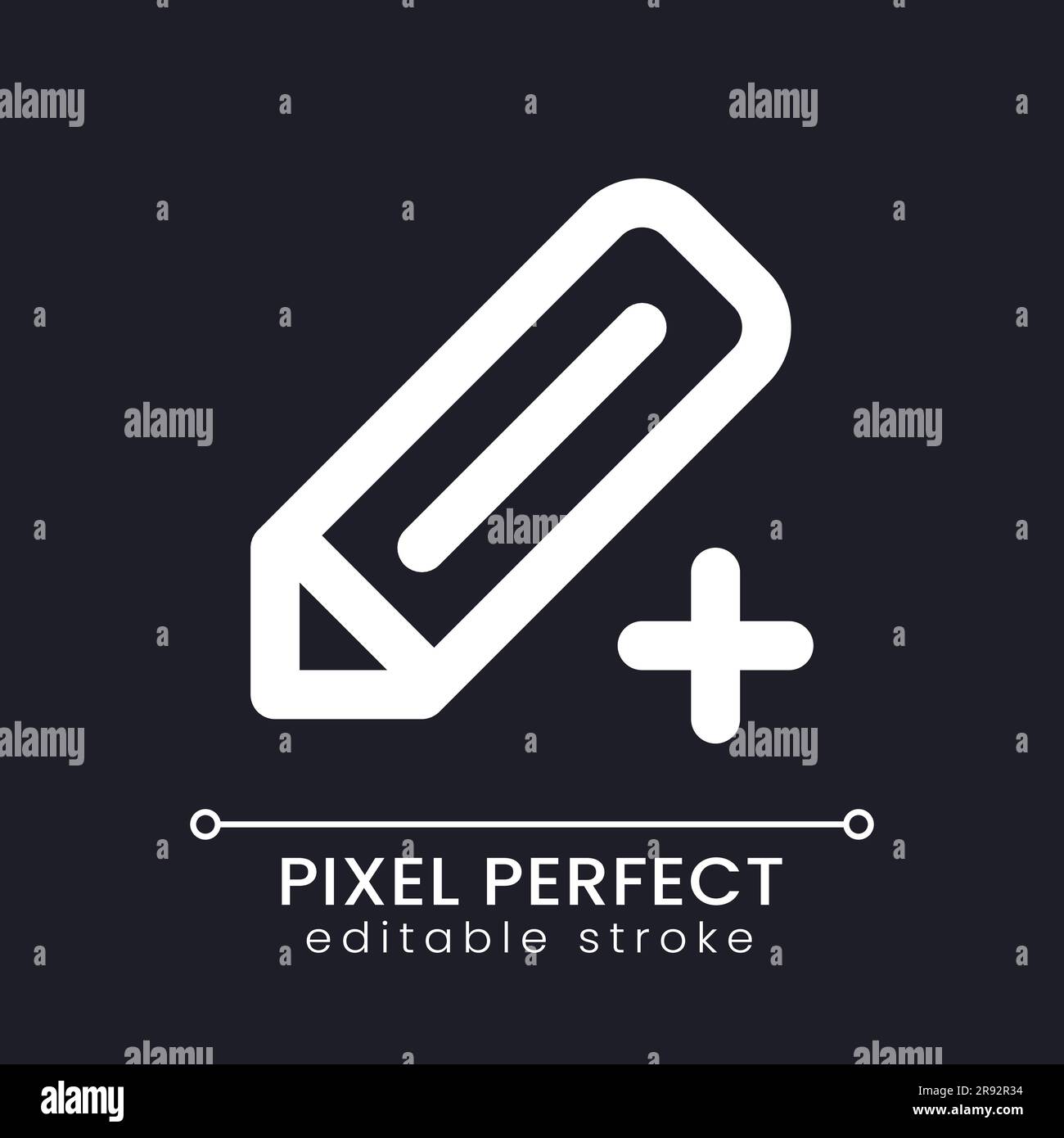 Pencil and plus pixel perfect white linear ui icon for dark theme Stock Vector