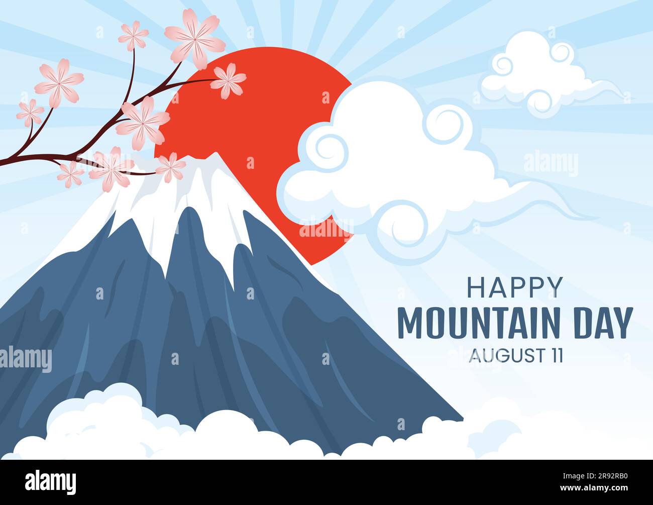 Mountain Day in Japan Vector Illustration on August 11 with Mount Fuji and Sakura Flower Background in Flat Cartoon Hand Drawn Templates Stock Vector