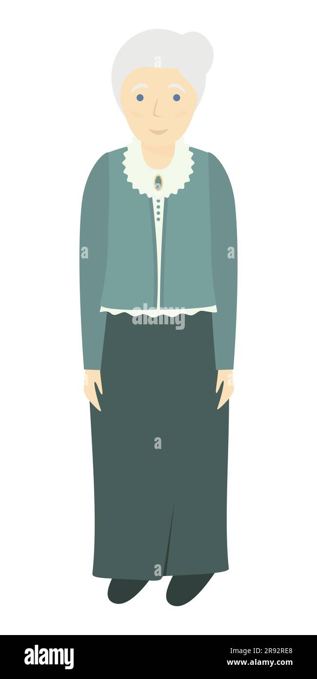 Full height portrait of senior woman illustration Design element Vector illustration Isolated on white background Stock Vector