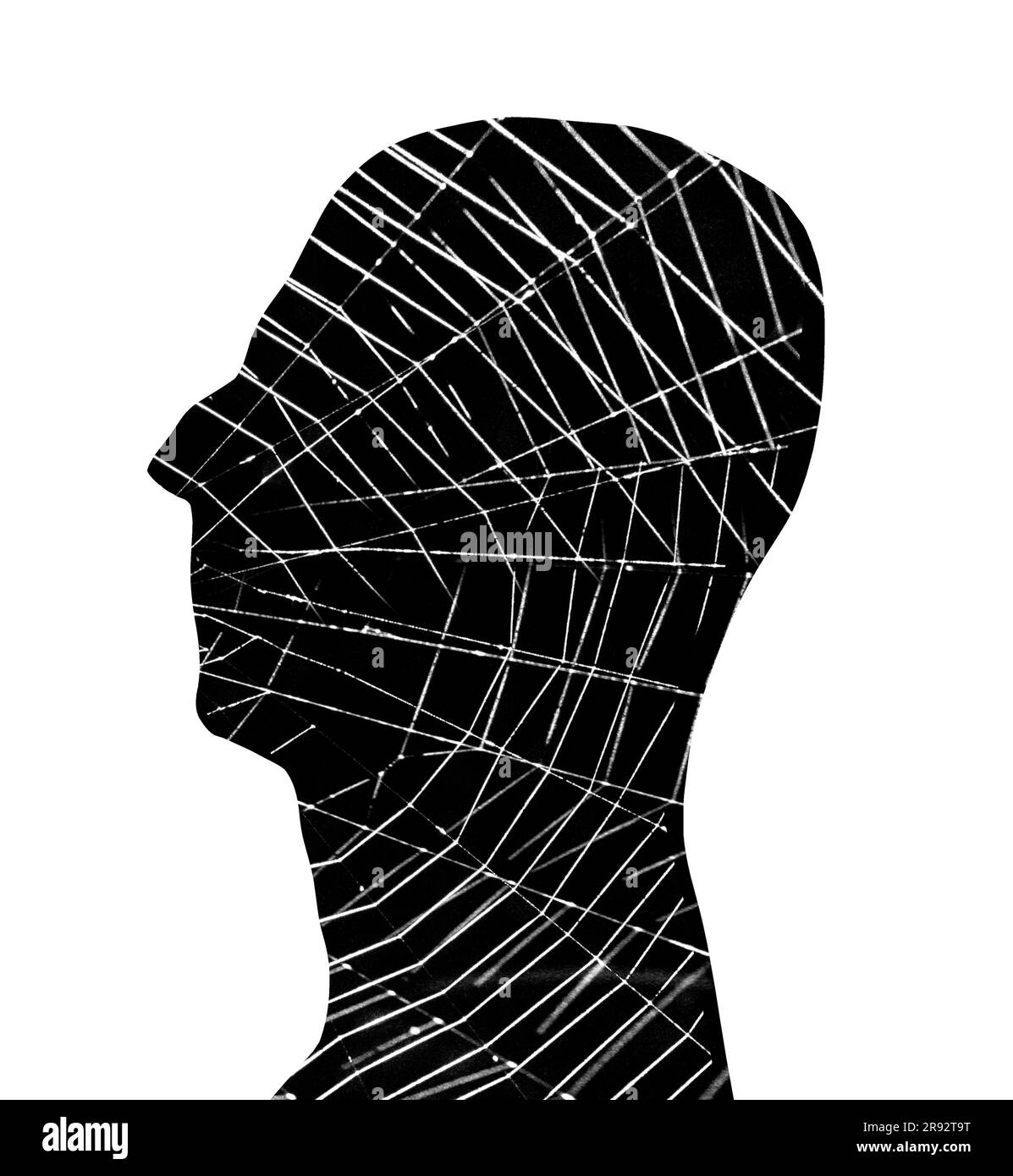 Man's head with a web inside, conceptual illustration Stock Photo