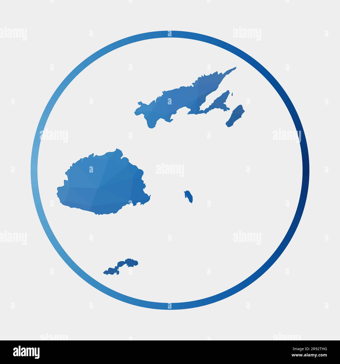 Fiji icon. Polygonal map of the country in gradient ring. Round low ...