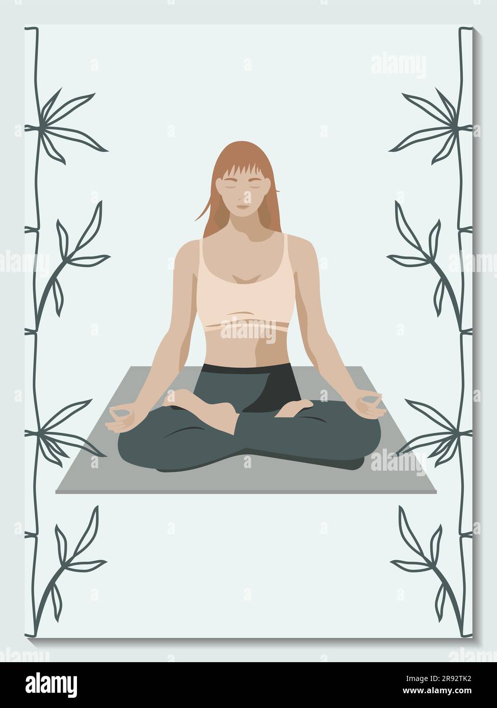 Young beautiful woman practicing lotus asana. Yoga studio poster. Copy space Vertical vector illustration Stock Vector