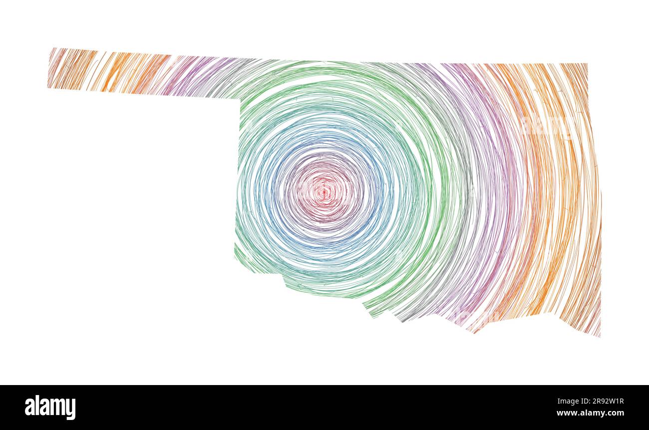 Oklahoma map filled with concentric circles. Sketch style circles in ...
