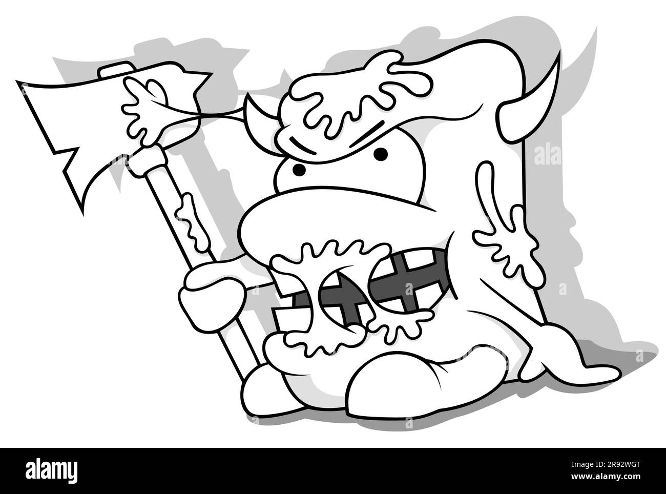 Drawing of a Garbage Monster with an Ax in Hand Stock Vector