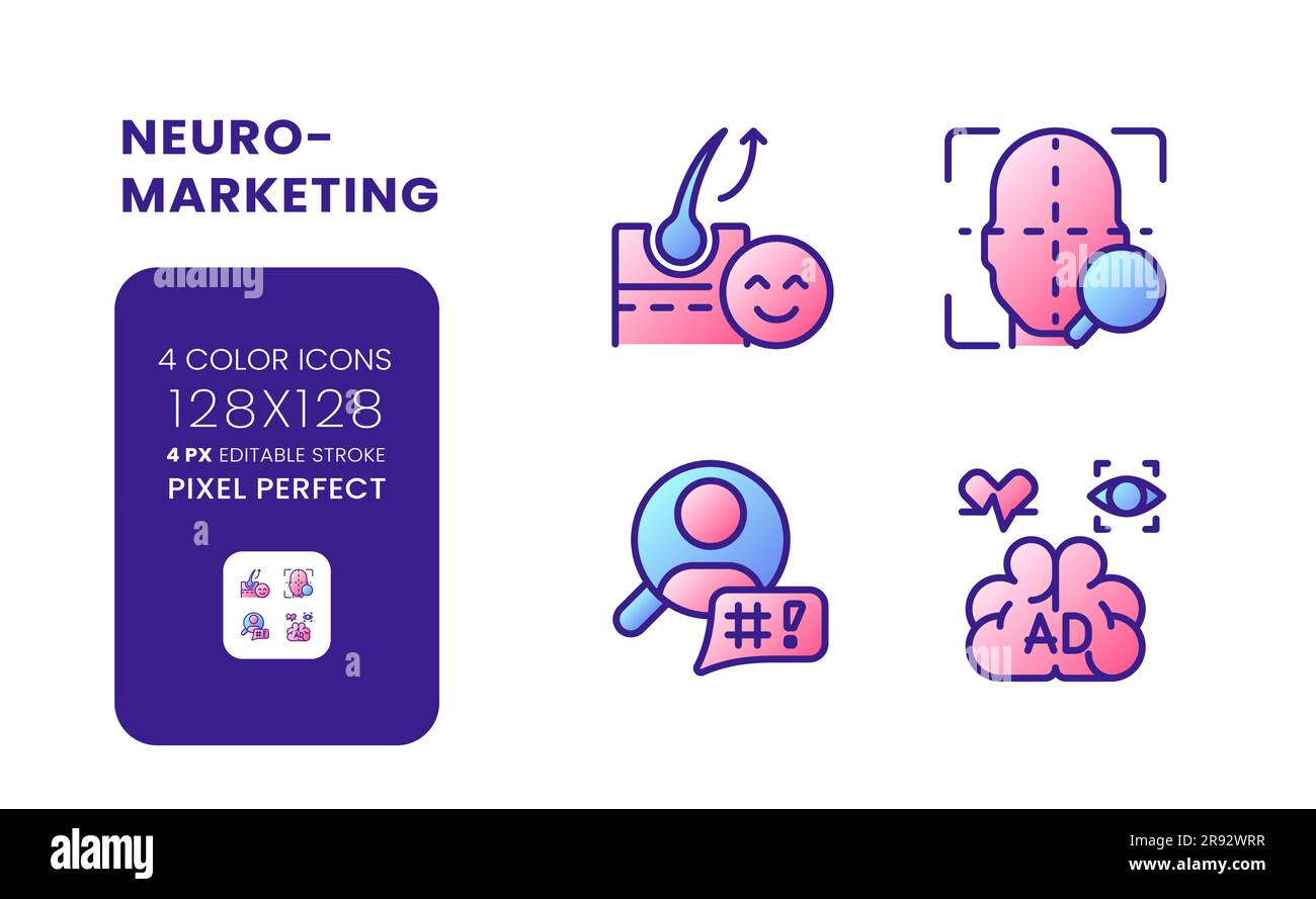 Neuromarketing gradient fill desktop icons Stock Vector