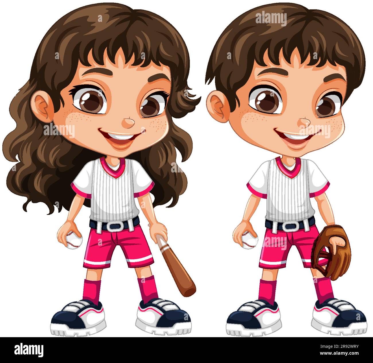 Couple Kids in Baseball Outfits Vector illustration Stock Vector Image