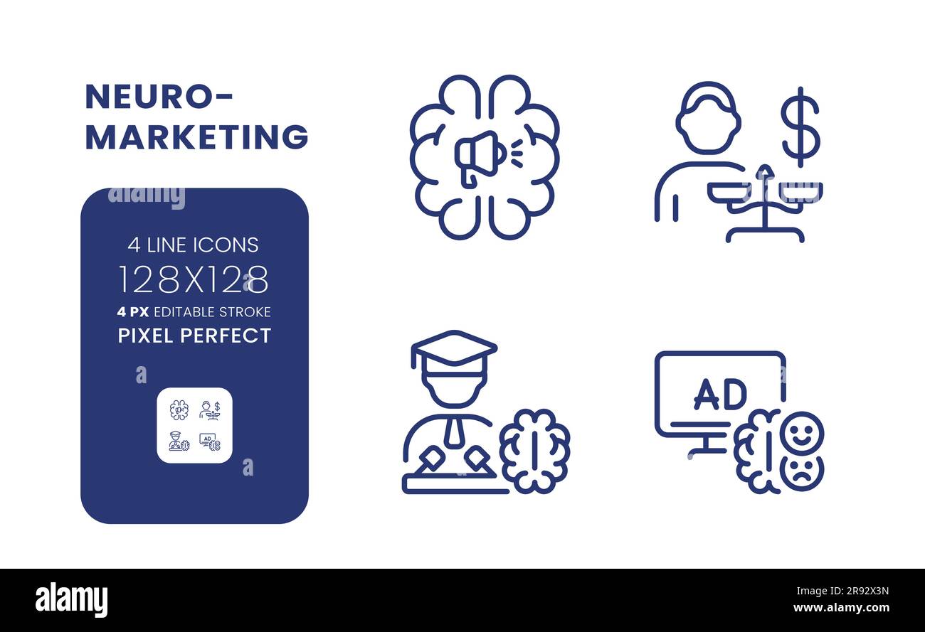 Neuromarketing linear desktop icons set Stock Vector