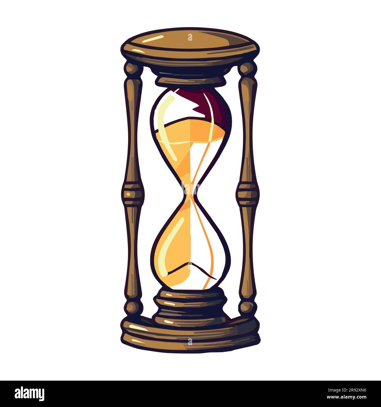 An hourglass with loose sand. Hourglass icon. An old watch. Color flat