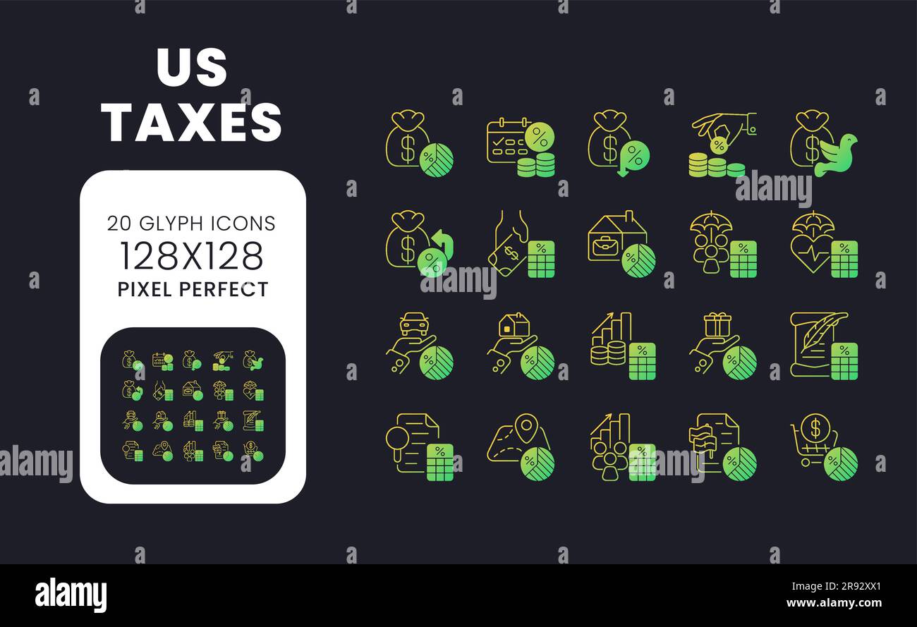 US taxes yellow solid gradient desktop icons Stock Vector