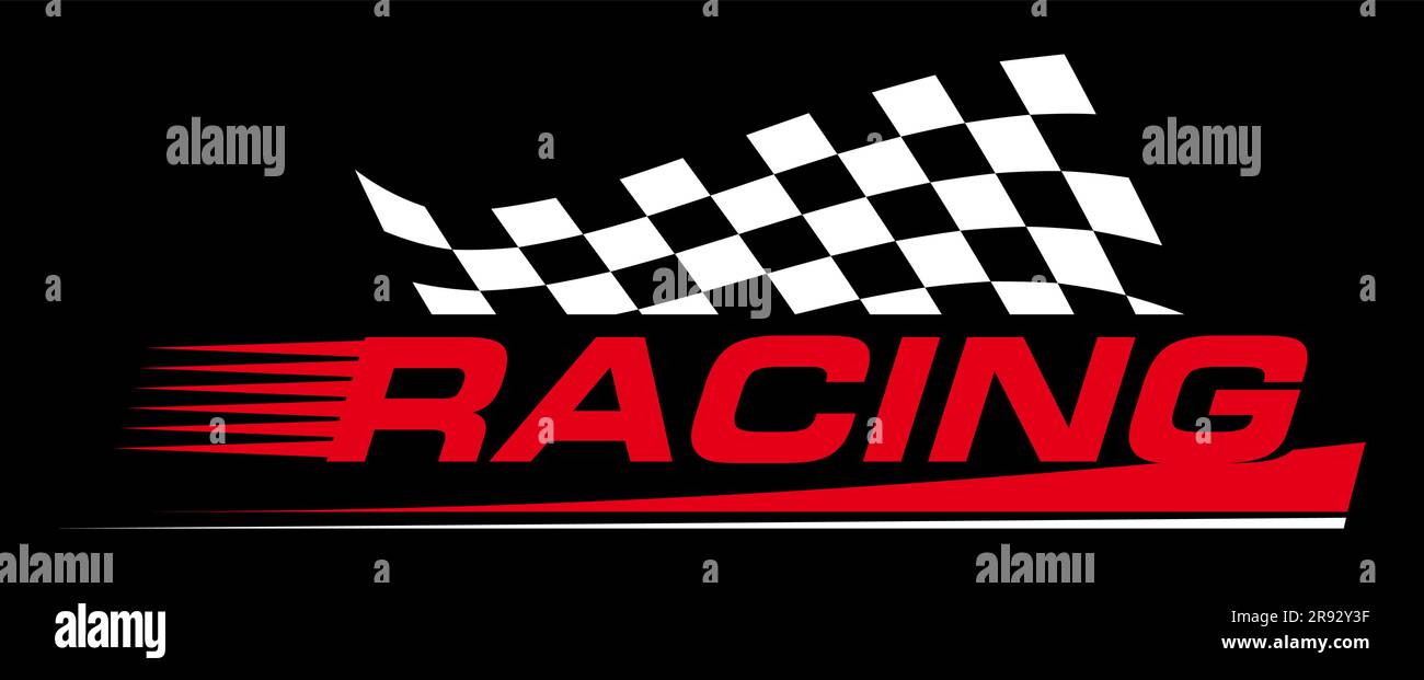 Rally racing sport emblem, finish checkered flag. Speed race, vinyl