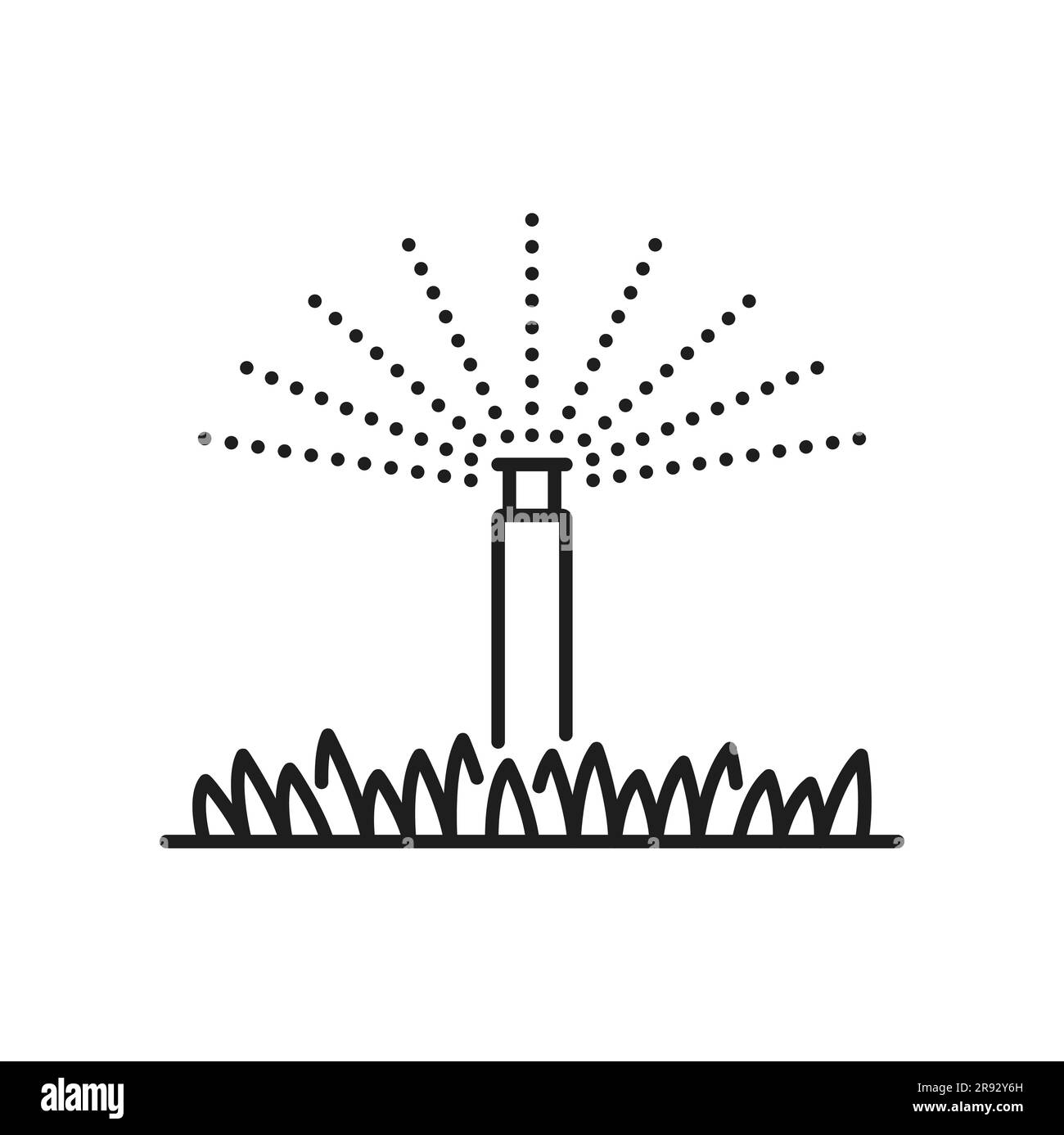 Lawn grass or field irrigation system icon. Garden irrigation automatic system, agriculture sprinkling technology or aquaponics vector icon. Farmland drip watering equipment line pictogram or sign Stock Vector