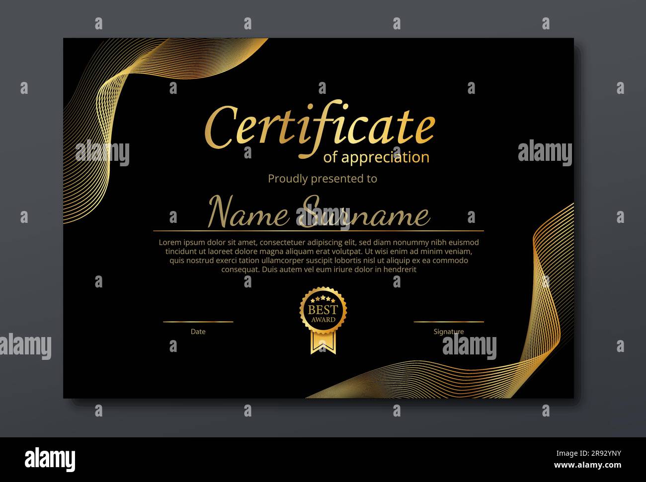 Golden certificate of appreciation concept Stock Vector