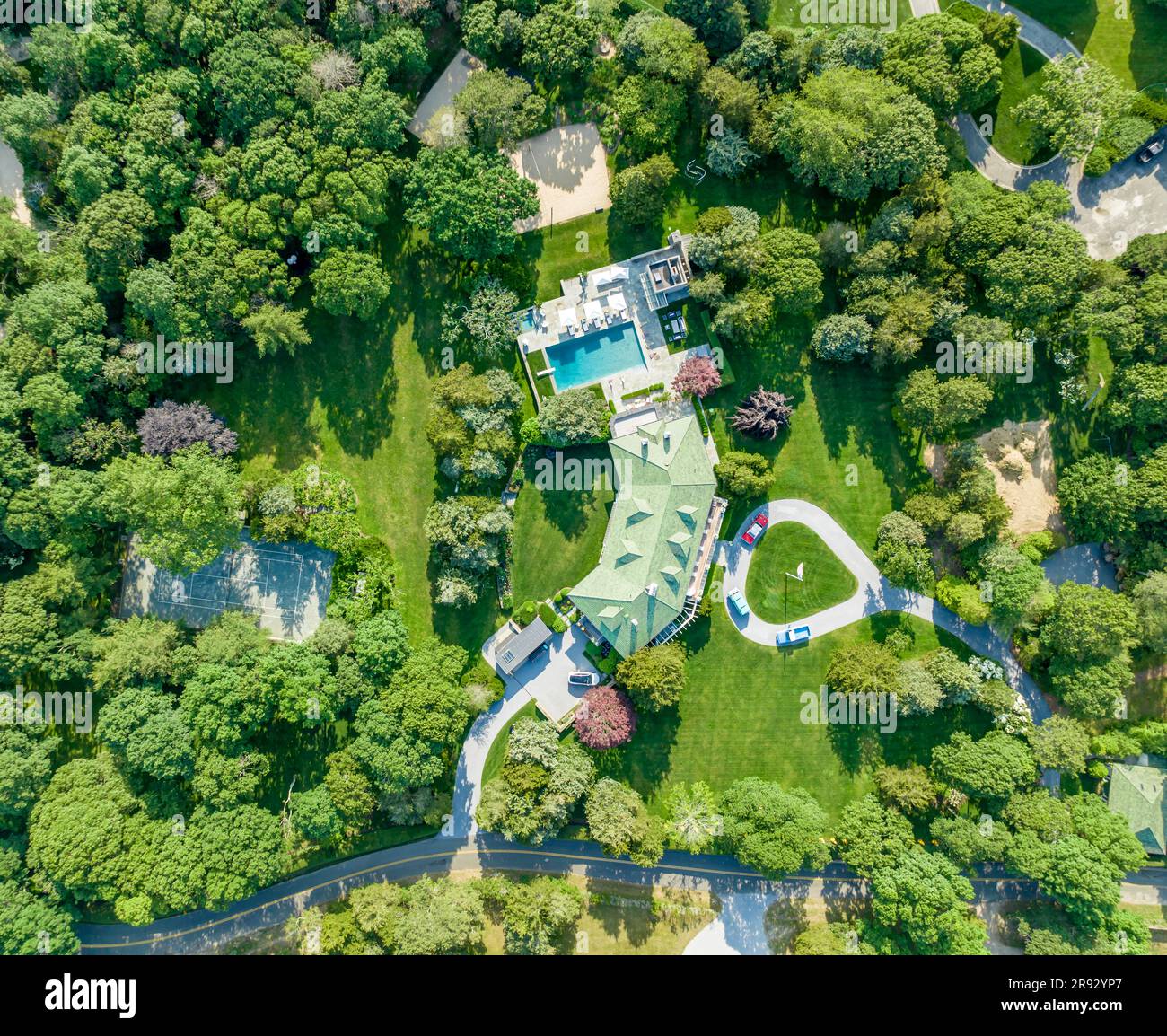 aerial view of an expensive amagansett estate Stock Photo