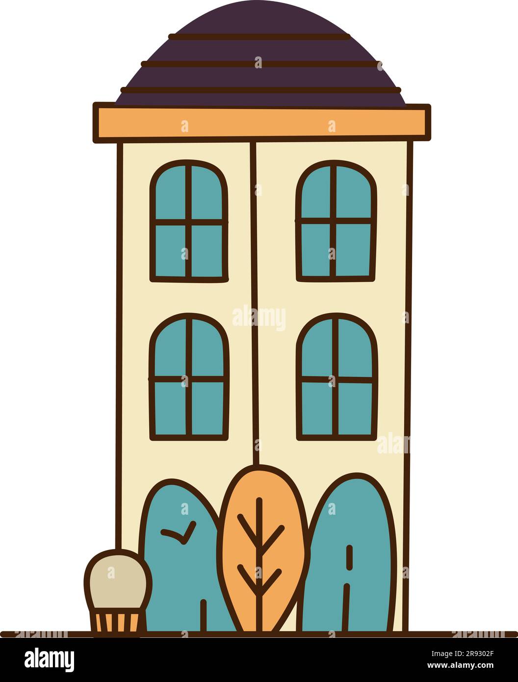 Flat vector illustration of tiny yellow cottage house with brown roof ...