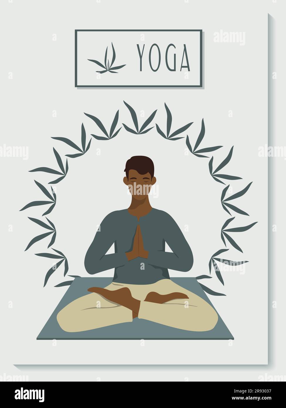 Young man practicing lotus asana. Yoga studio poster. Copy space Vertical vector illustration Stock Vector