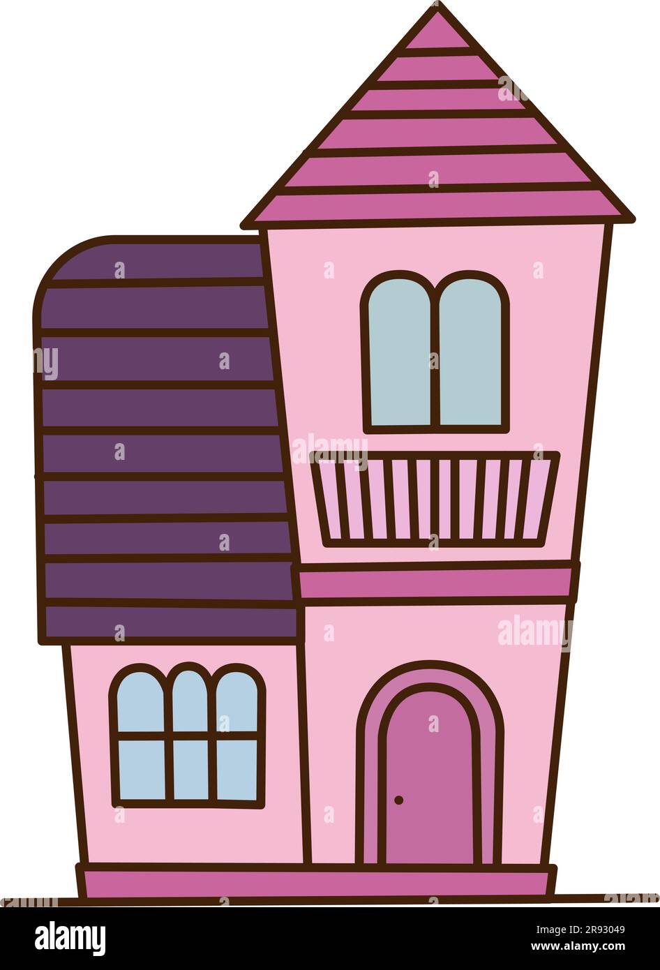 Twostory house. Pink flat apartment building. Old architecture. Vector