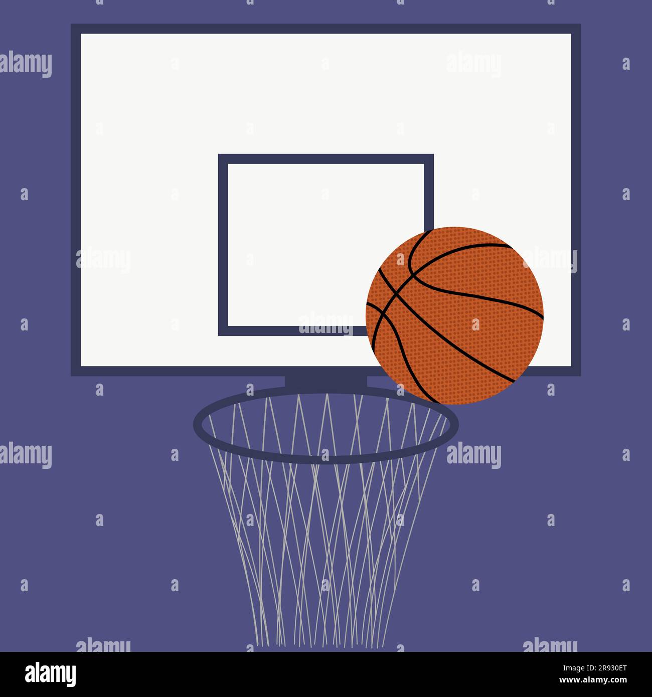 Basketball backboard and ball Sports equipment Vector illustration Isolated on purple background Stock Vector