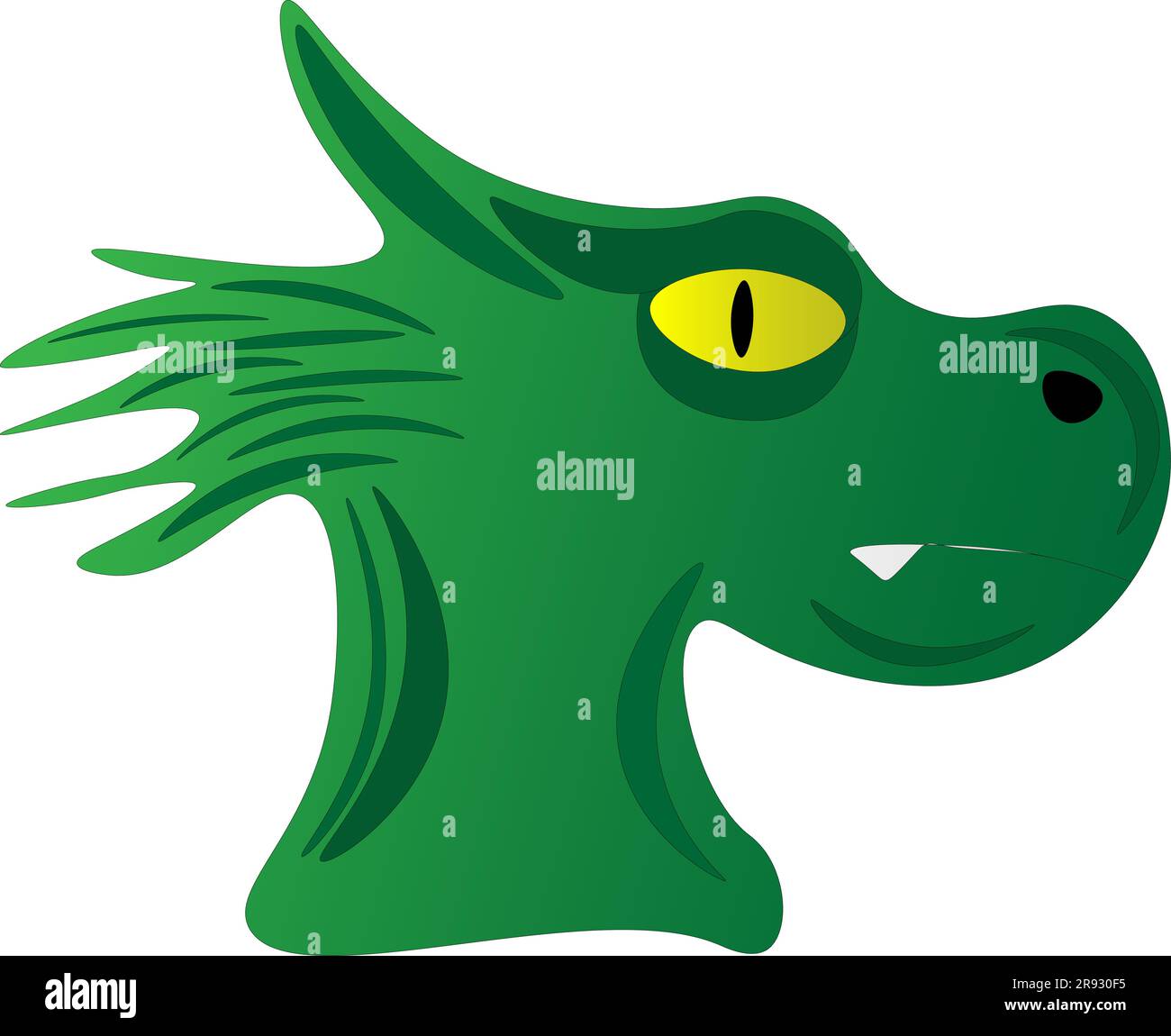 Head of a green dragon on a white background, children's drawing. Vector illustration Stock Vector