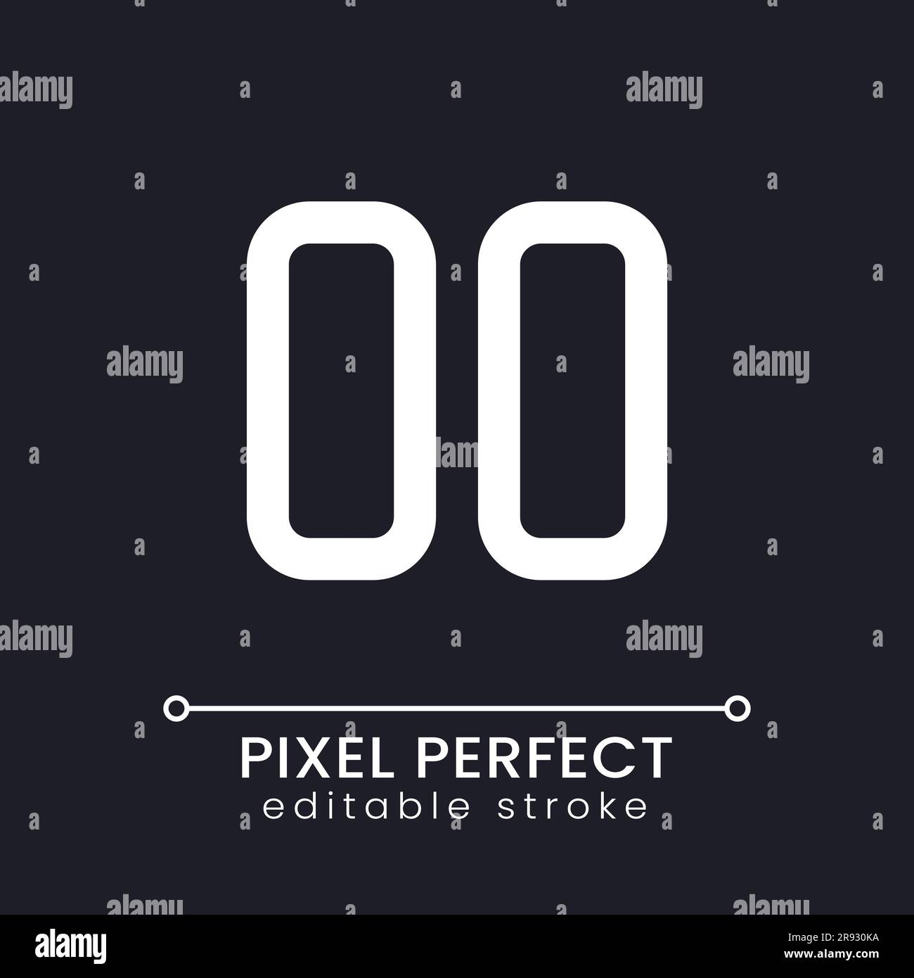Pause pixel perfect white linear ui icon for dark theme Stock Vector