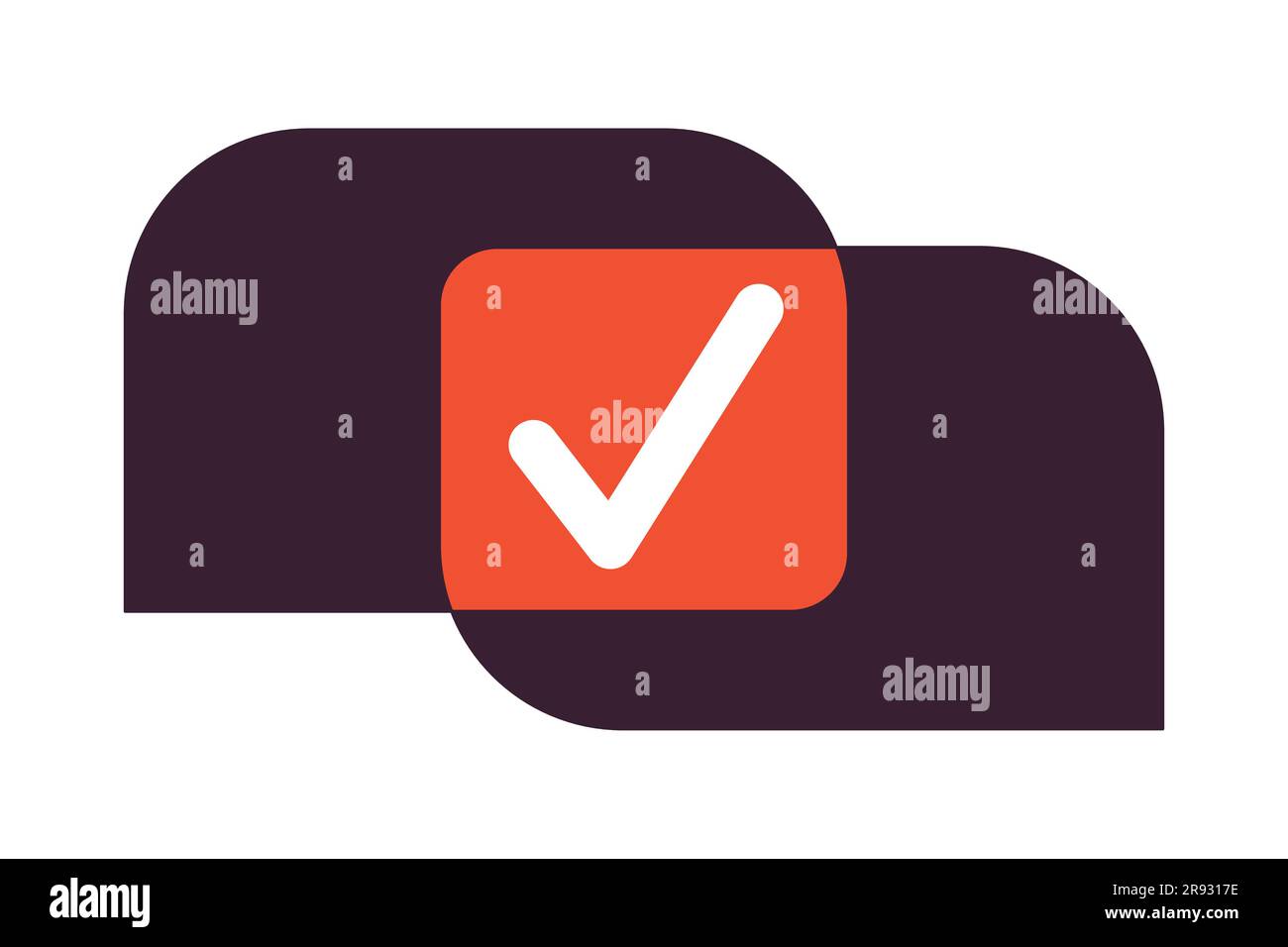 Speech bubbles intersection with check mark flat line color isolated vector icon Stock Vector